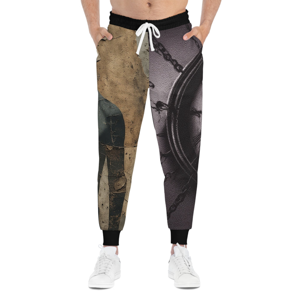 Joggers- Vintage Clock & Silhouette Athletic Joggers — Abstract Grunge AOP Sweatpants