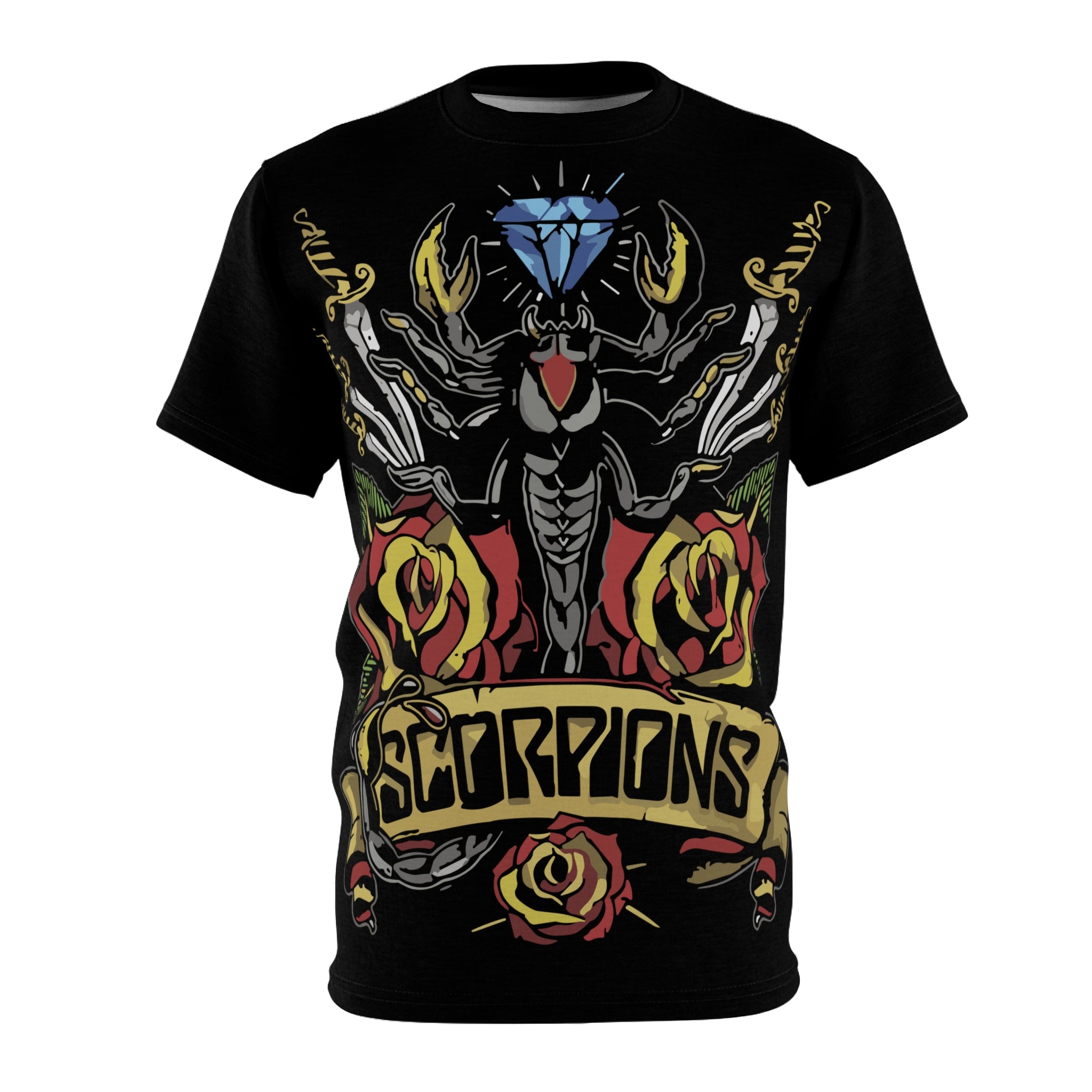 Metal- Tattoo-Style Graphic Tee — All-Over Print Rock Shirt