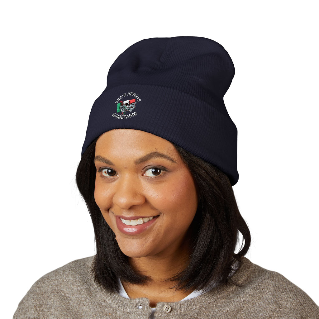 Henny-Embroidered "Fish & Friends Game Shack" Classic Cuffed Beanie — Winter Knit Hat