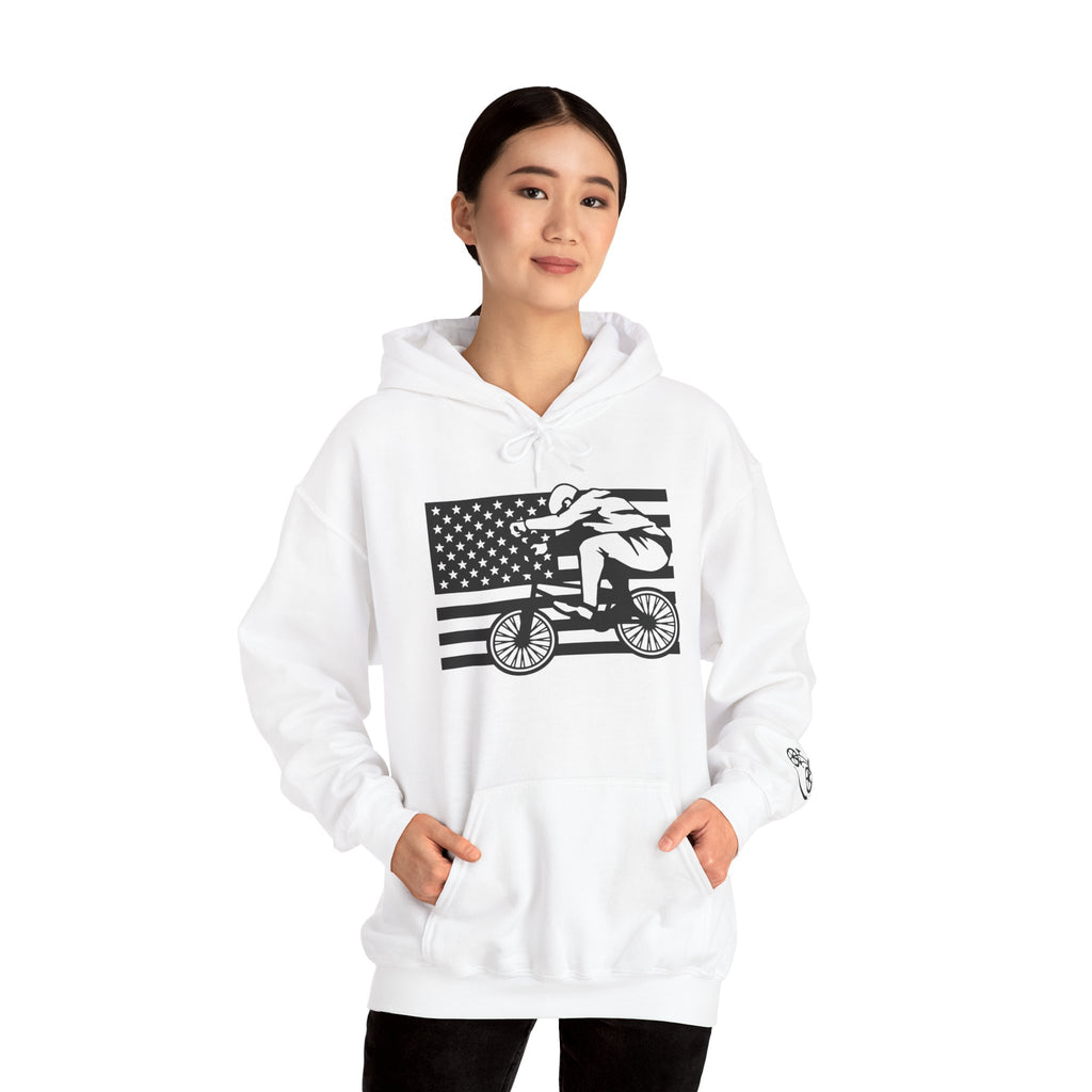 Rad-Biker American Flag Hoodie — 'Is My Bike Okay?' Graphic Hooded Sweatshirt