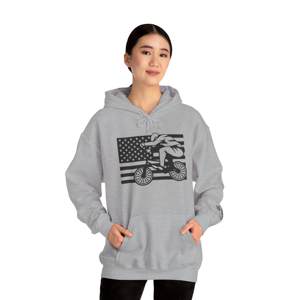 Rad-Biker American Flag Hoodie — 'Is My Bike Okay?' Graphic Hooded Sweatshirt