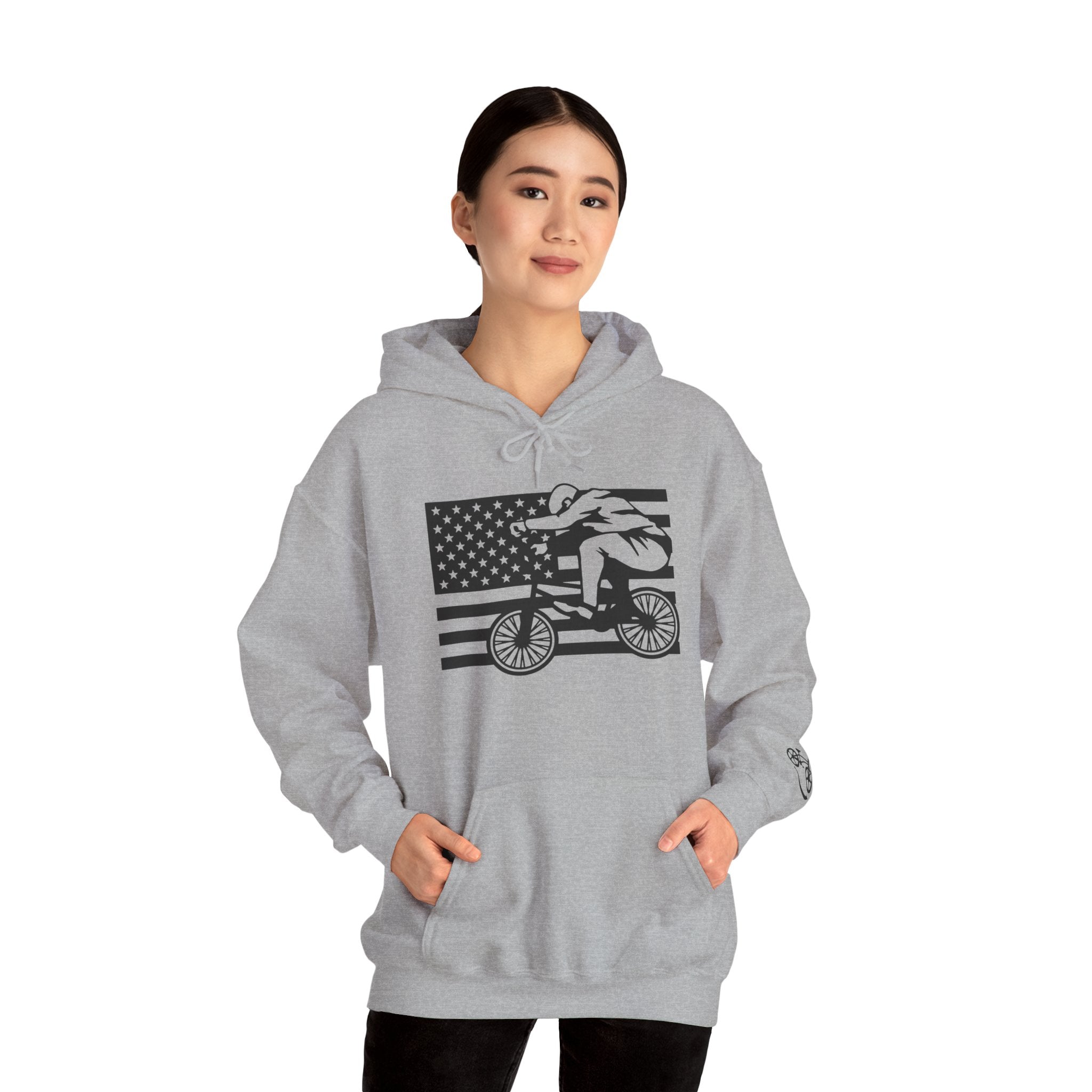 Rad-Biker American Flag Hoodie — 'Is My Bike Okay?' Graphic Hooded Sweatshirt