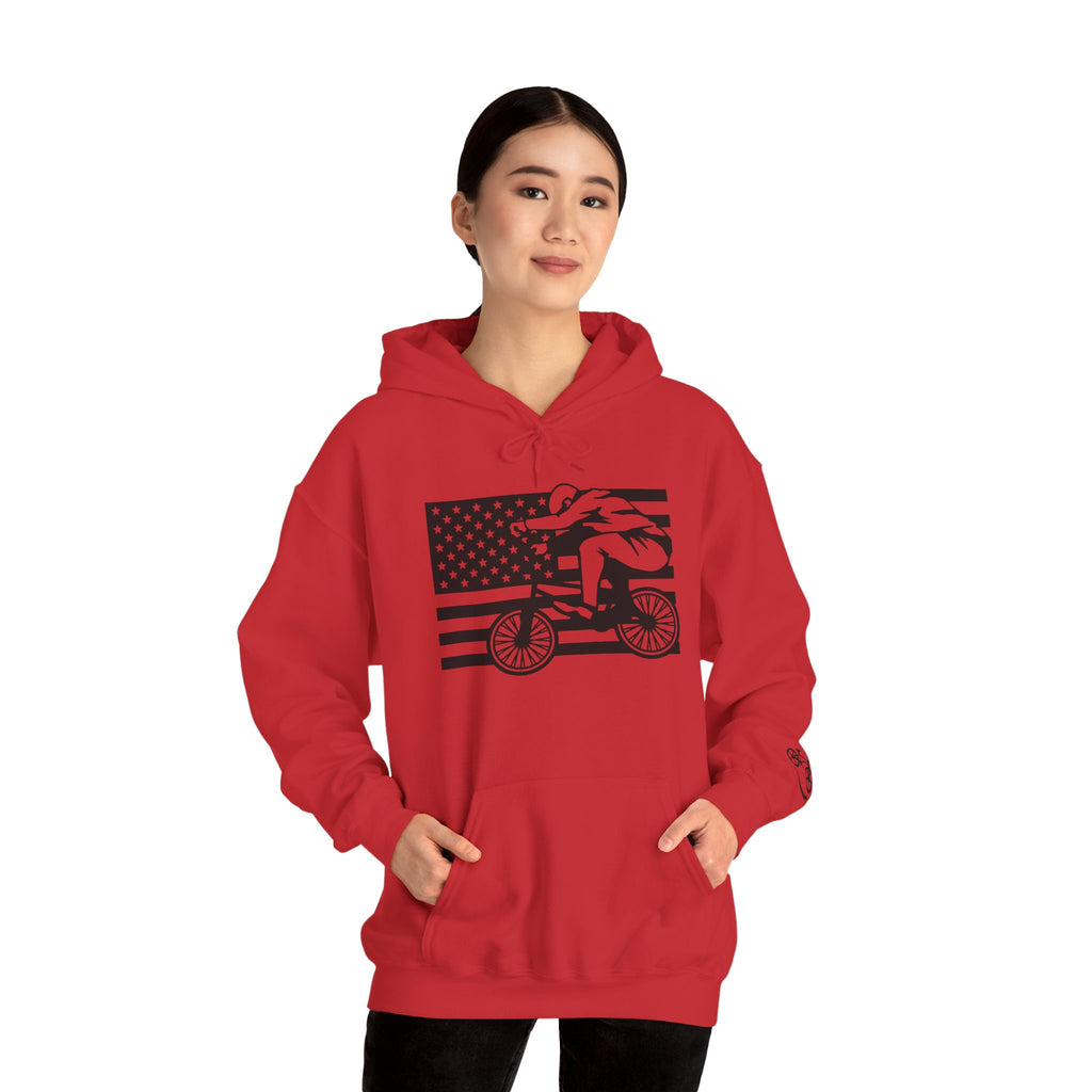 Rad-Biker American Flag Hoodie — 'Is My Bike Okay?' Graphic Hooded Sweatshirt