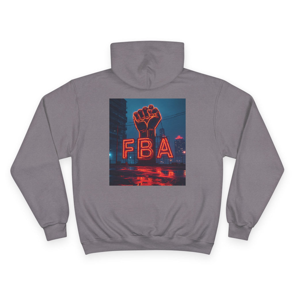 FBA- Graphic Hoodie — Retro Neon Fist & Star Emblem Champion Sweatshirt