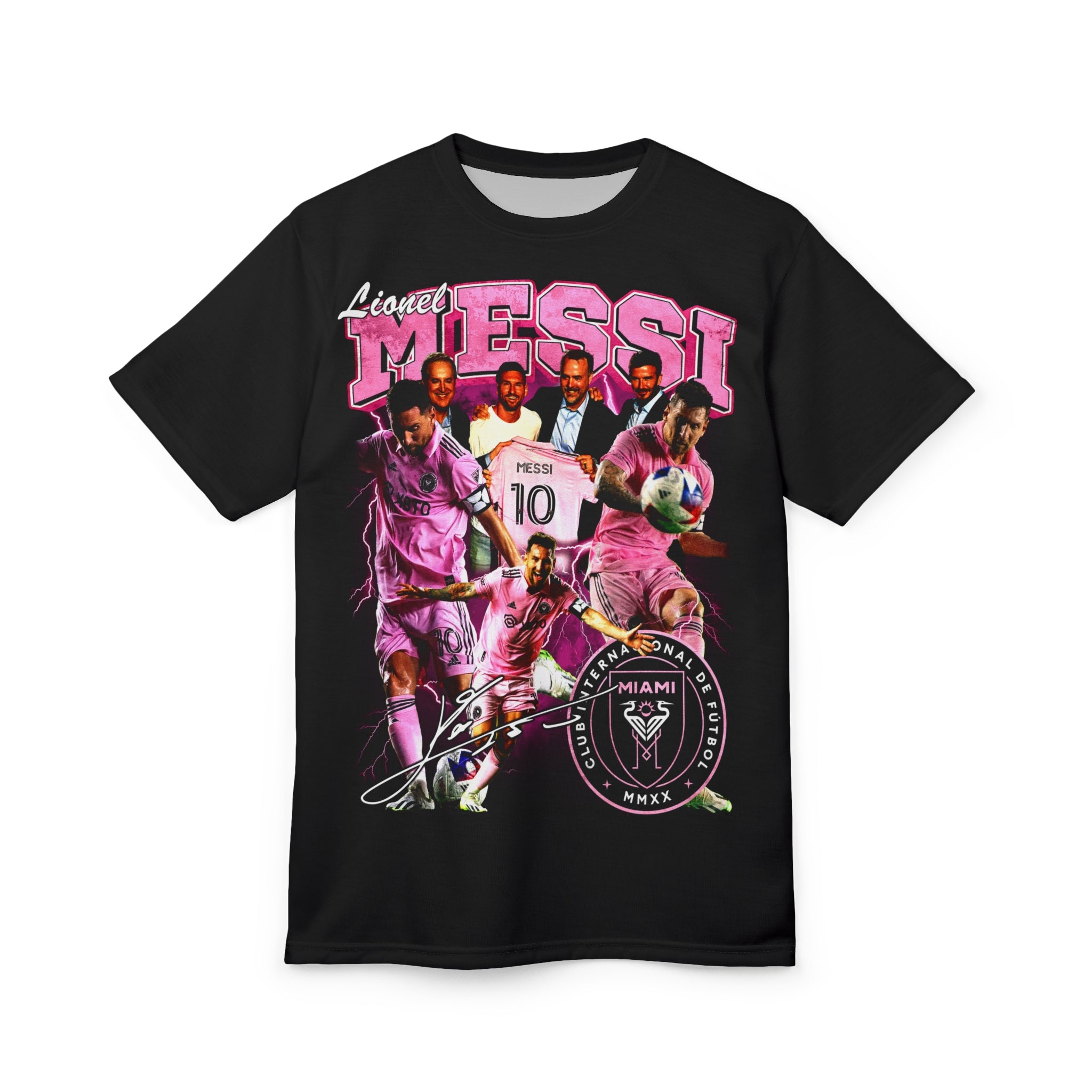 Team-Messi Miami All-Over Graphic Tee — Pink Retro Collage