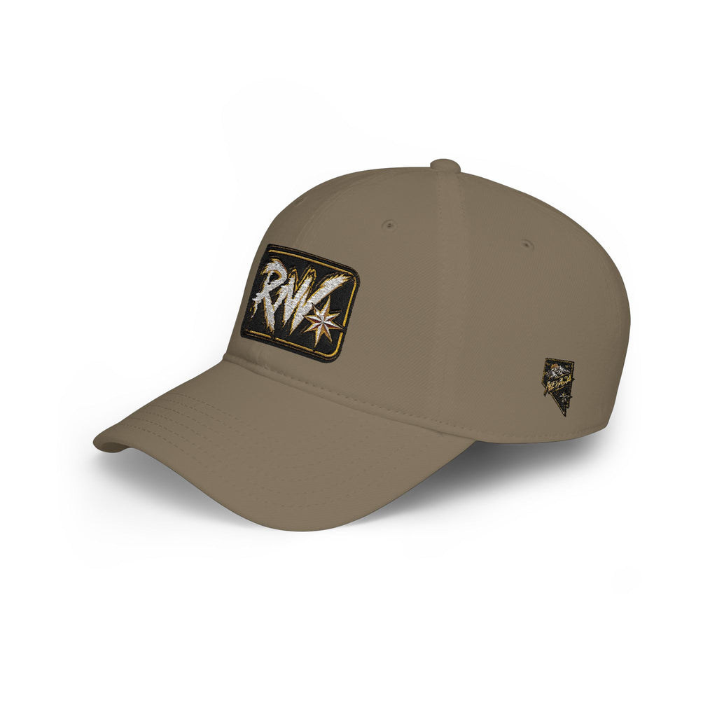 Hat-Red Low-Profile Baseball Cap with 'RW' Embroidered Patch — Casual Everyday Dad Hat