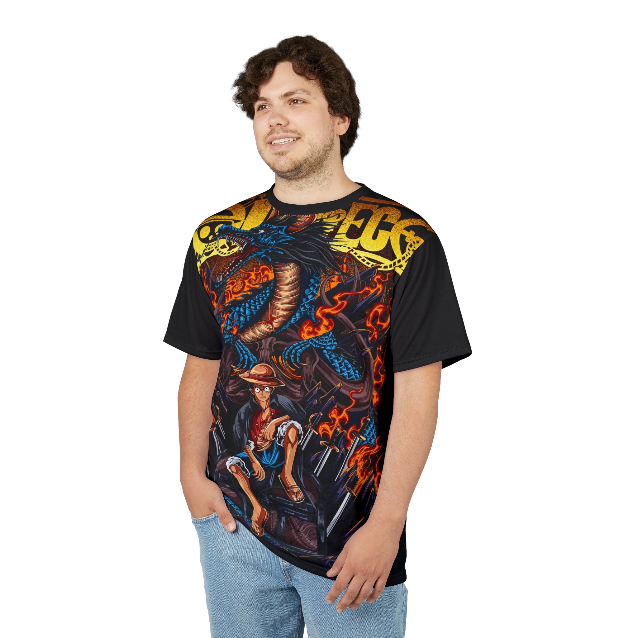 Anime-Dragon & Pirate Graphic Tee — Bold Anime-Inspired All-Over Print