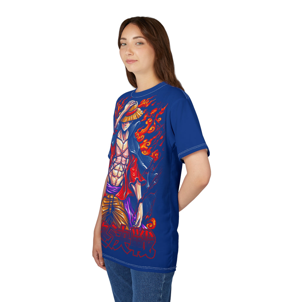 Anime-Flaming Straw Hat Pirate Tee — Anime Luffy Graphic T-Shirt