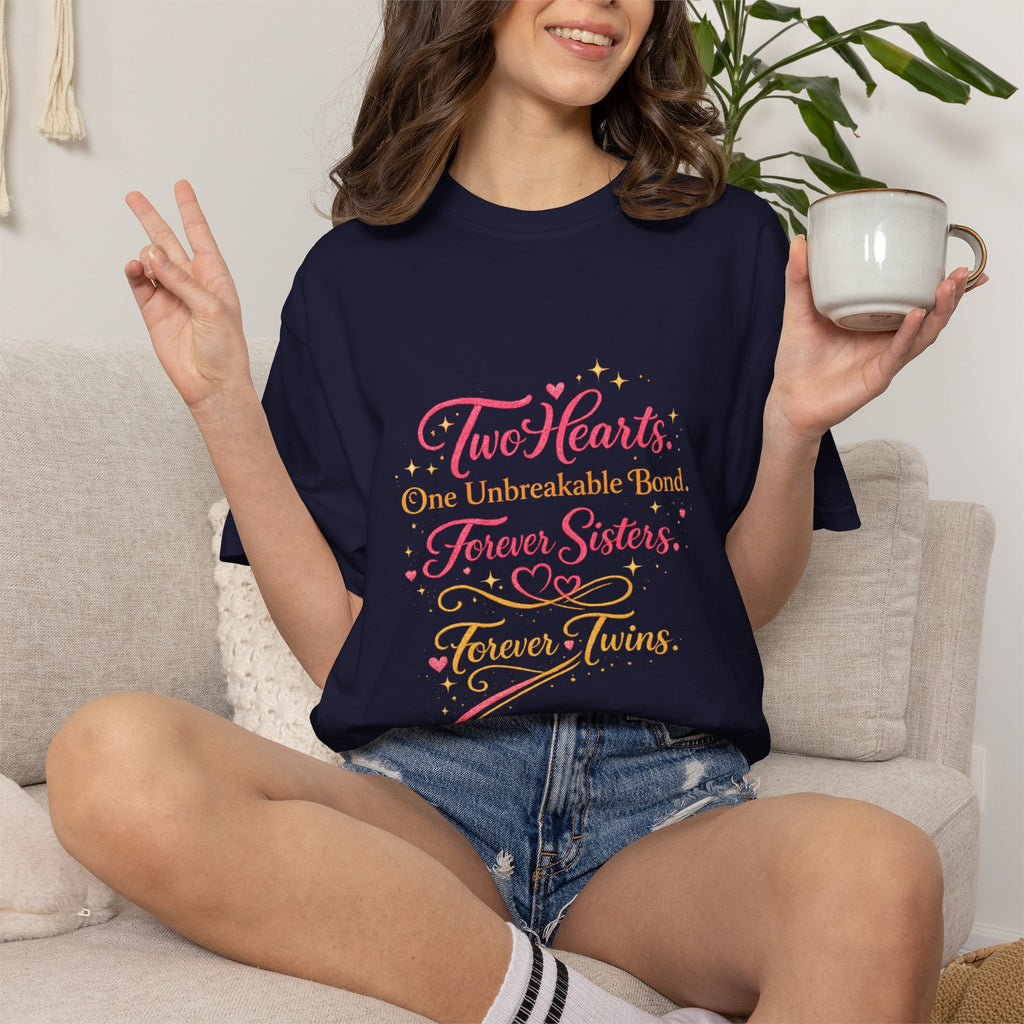 Tiff-Twin Sisters T-Shirt – “Two Hearts One Unbreakable Bond” Graphic Tee