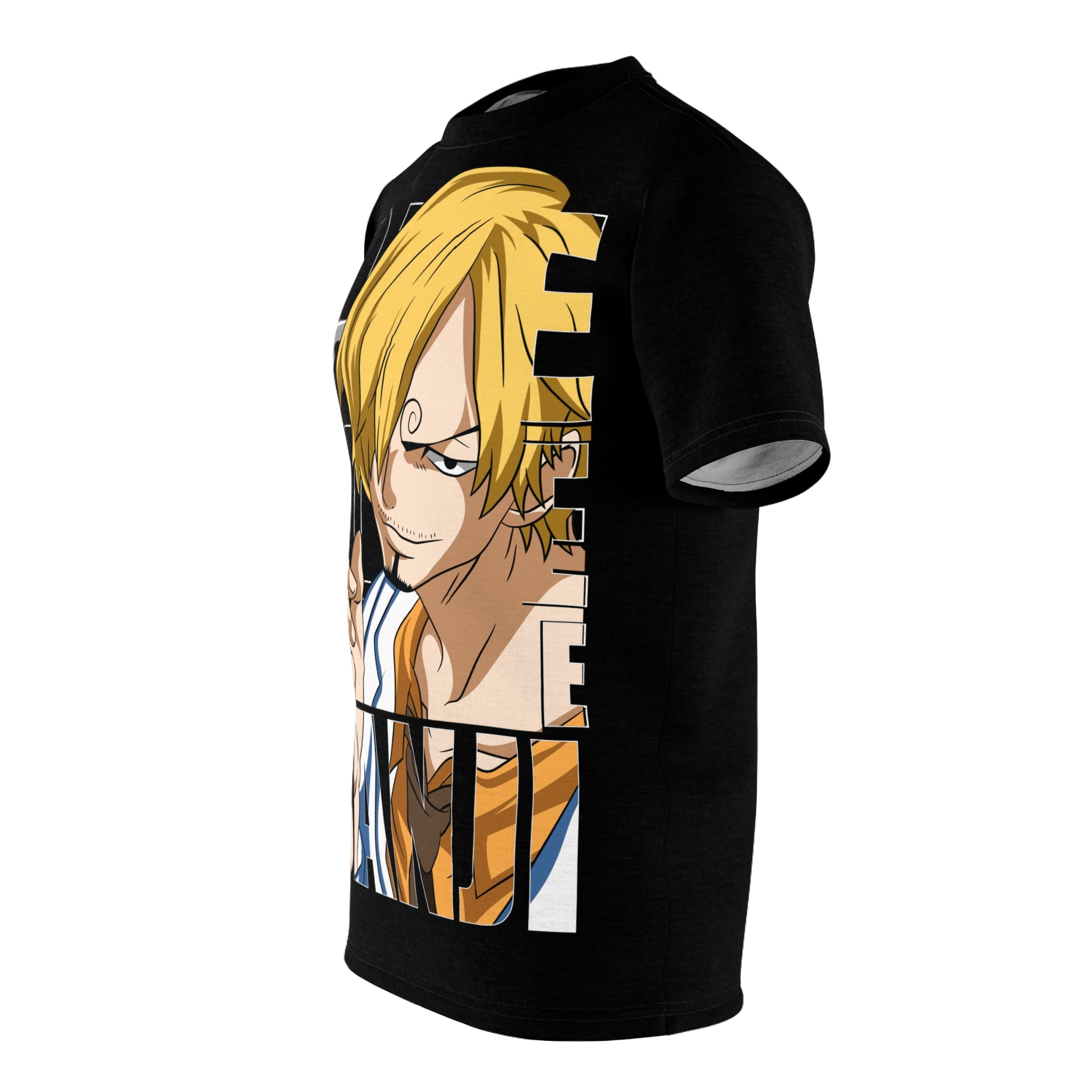 Anime- Character Graphic Tee — "One Piece" Sanji Smoking Split-Panel Design