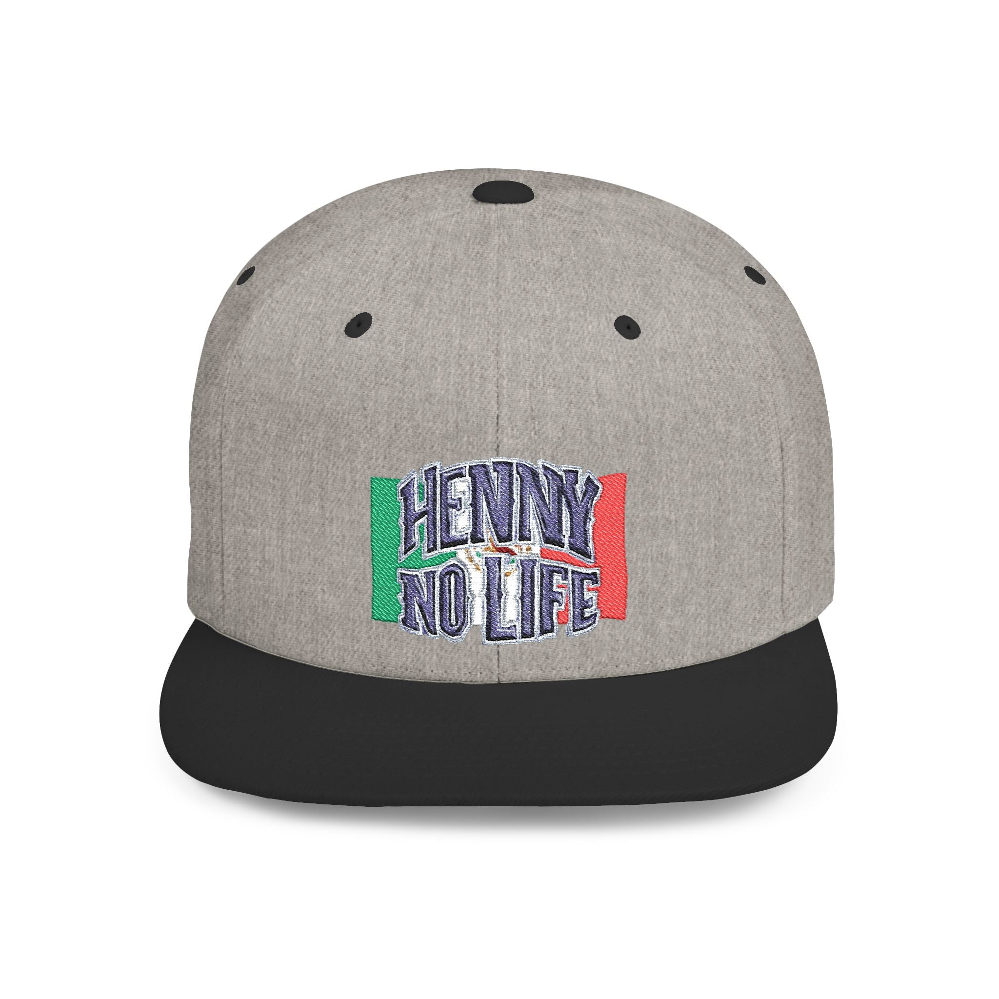 Henny- Flat Bill Snapback Hat — "Henny No Life" Embroidered with Italian Flag Accent