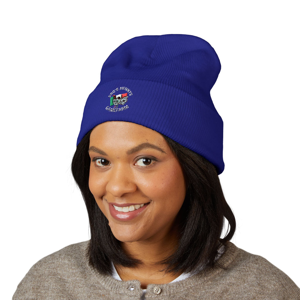 Henny-Embroidered "Fish & Friends Game Shack" Classic Cuffed Beanie — Winter Knit Hat