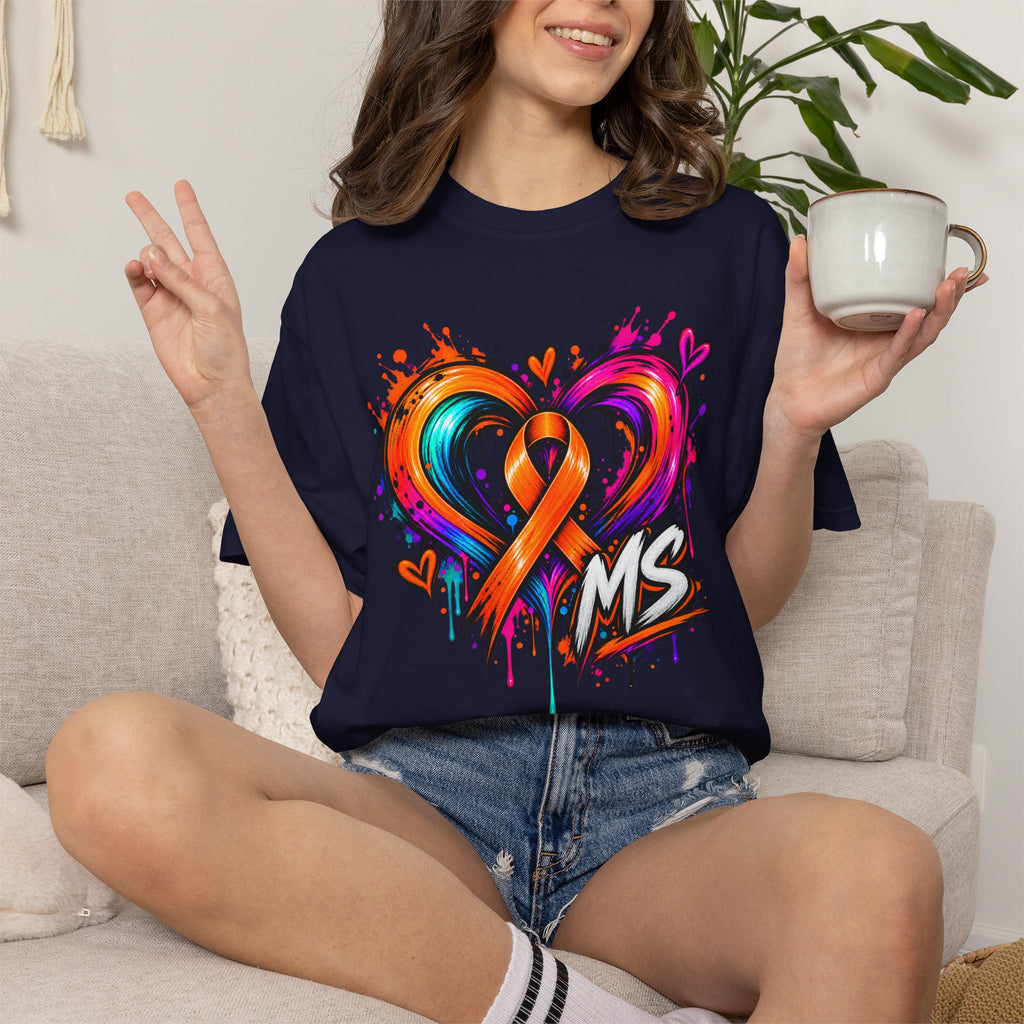 MS- Awareness Heart Ribbon T-Shirt — “Not All Wounds Are Visible” Neuropathy Support Tee