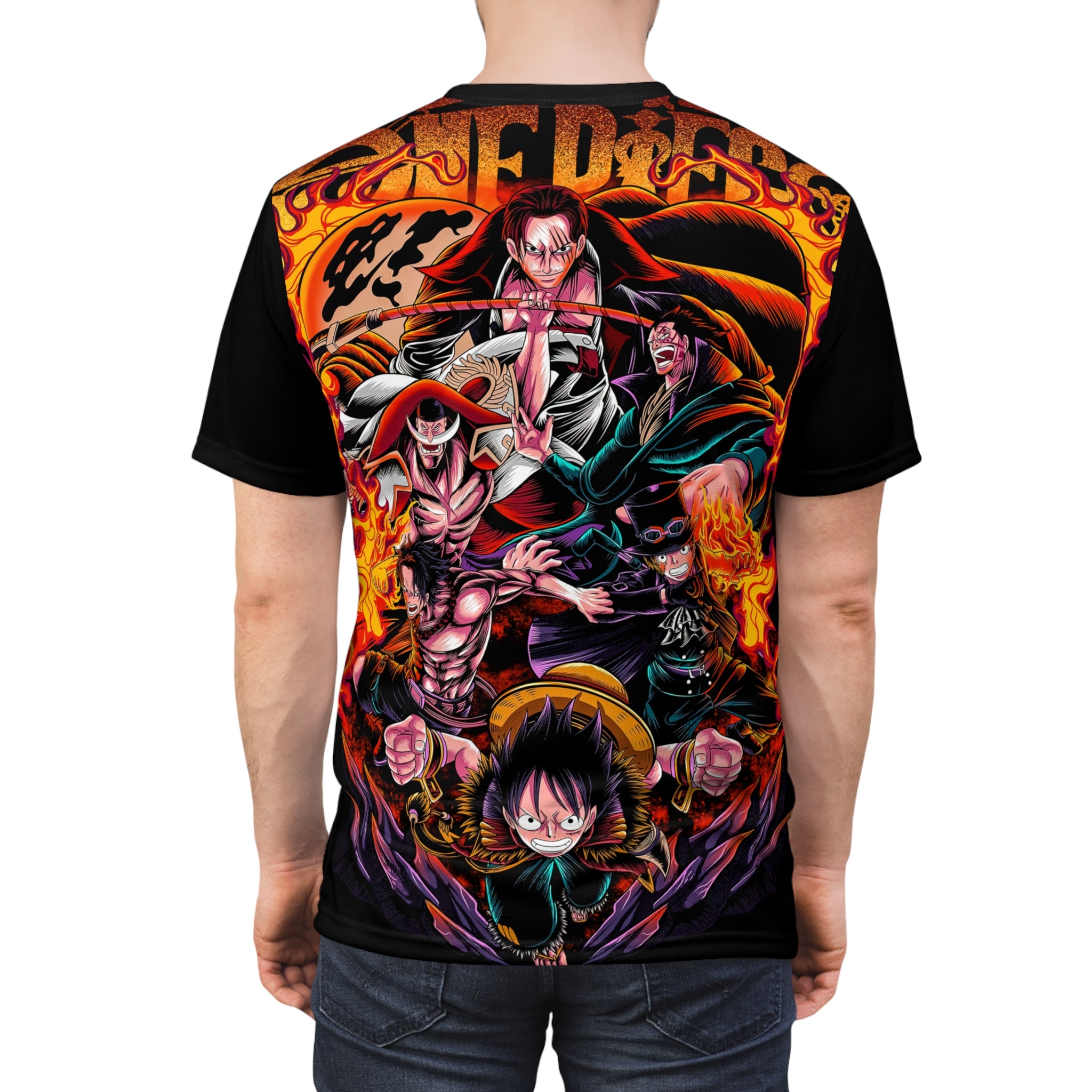 Anime- Crew Battle All-Over Print Tee — Luffy & Flames Anime T-Shirt