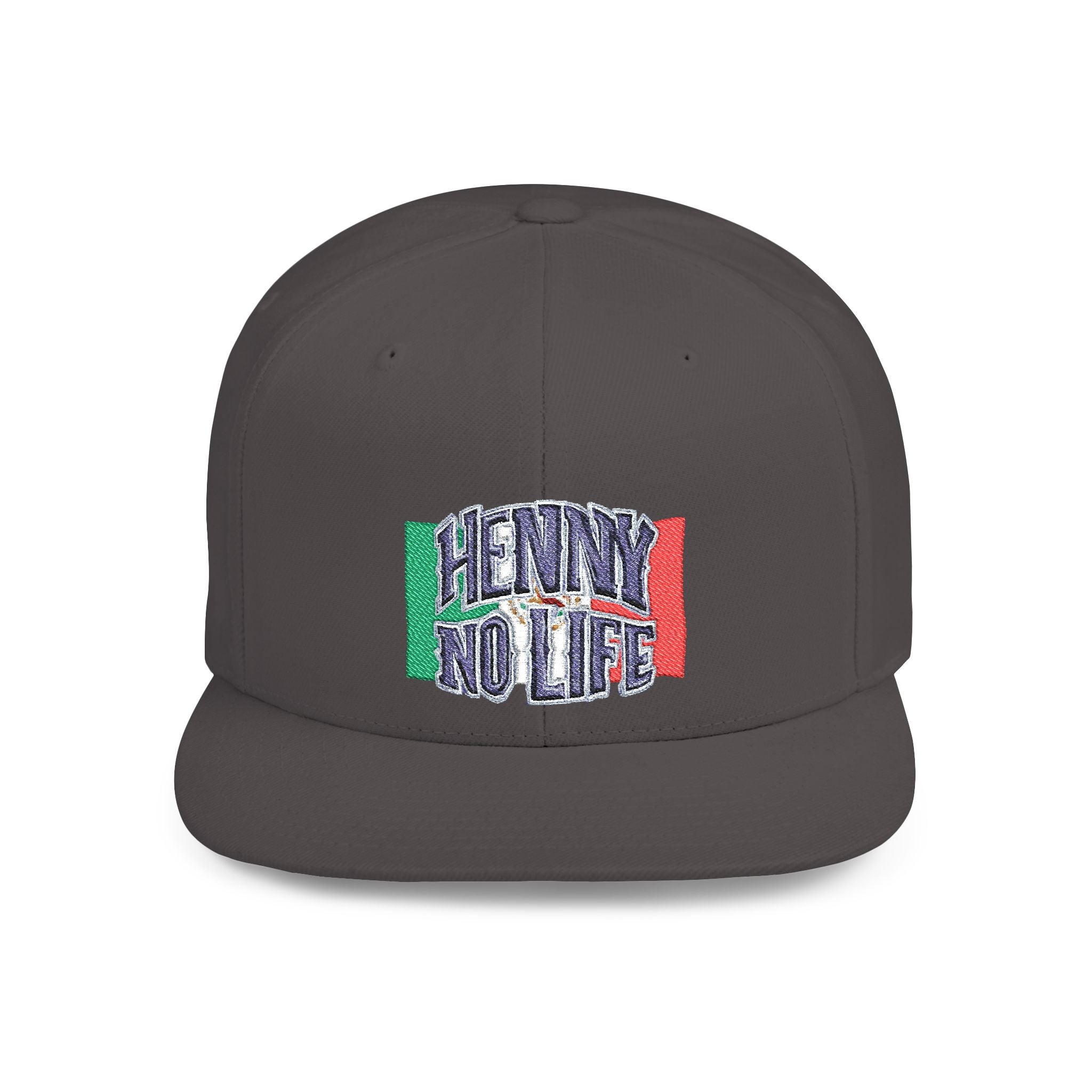 Henny- Flat Bill Snapback Hat — "Henny No Life" Embroidered with Italian Flag Accent