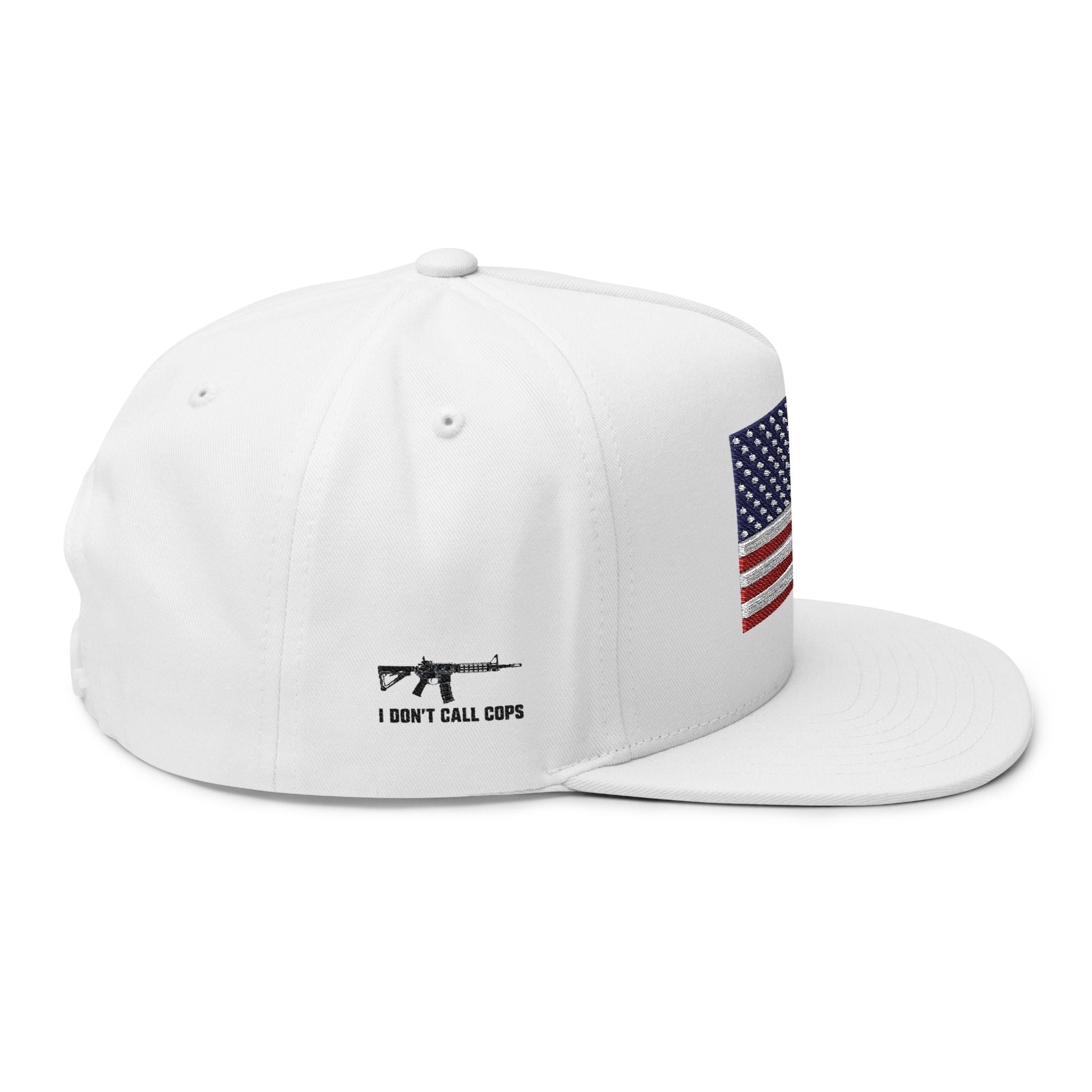 Embroidered American Flag Flat Bill Cap — Patriotic Snapback Hat