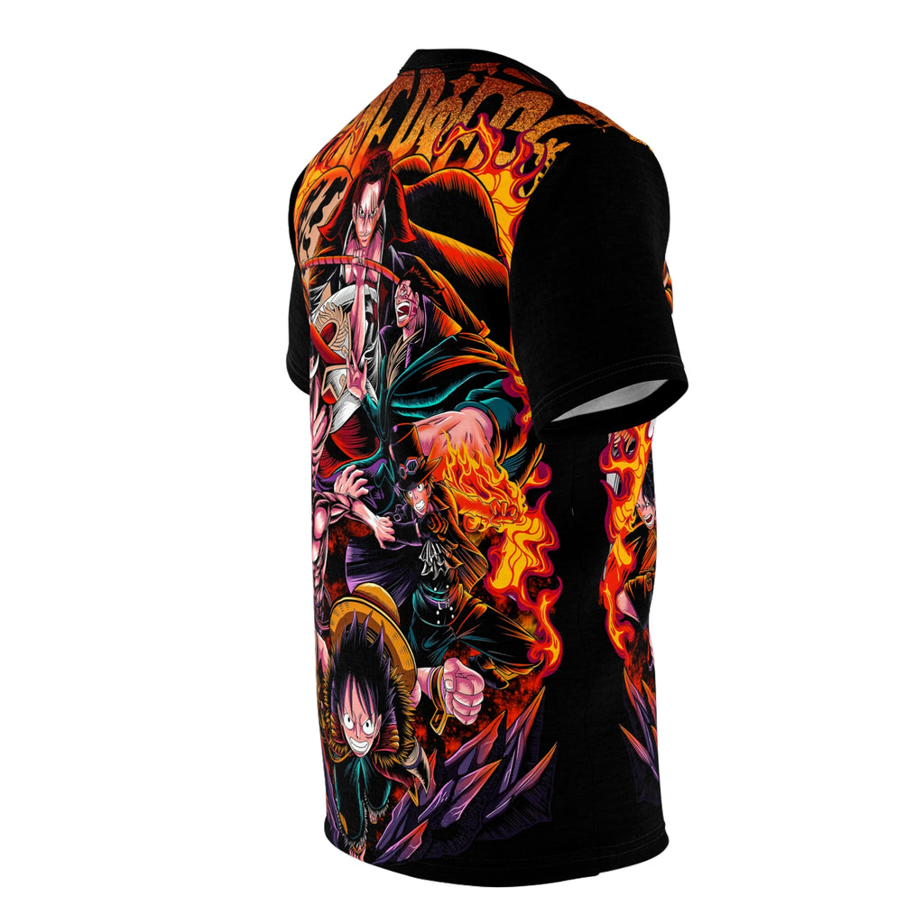 Anime- Crew Battle All-Over Print Tee — Luffy & Flames Anime T-Shirt