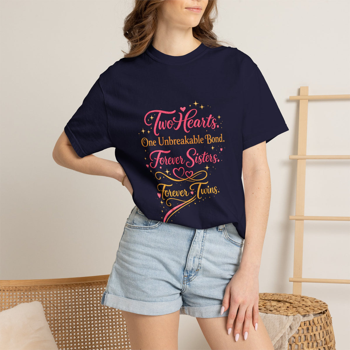 Tiff-Twin Sisters T-Shirt – “Two Hearts One Unbreakable Bond” Graphic Tee