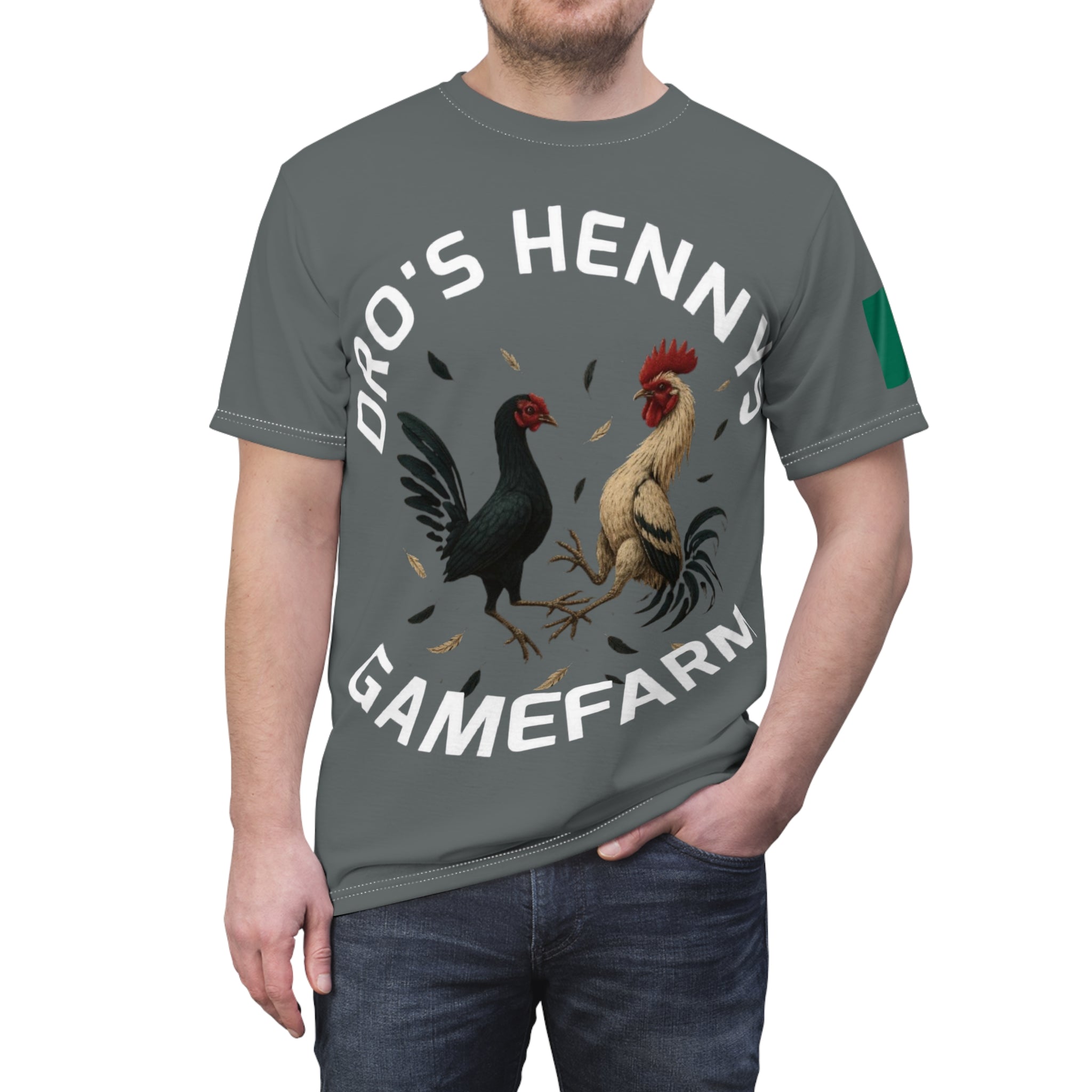 Henny- Gamefarm Roosters T‑Shirt — "Dro's Henny's Gamefarm" All‑Over Print Tee