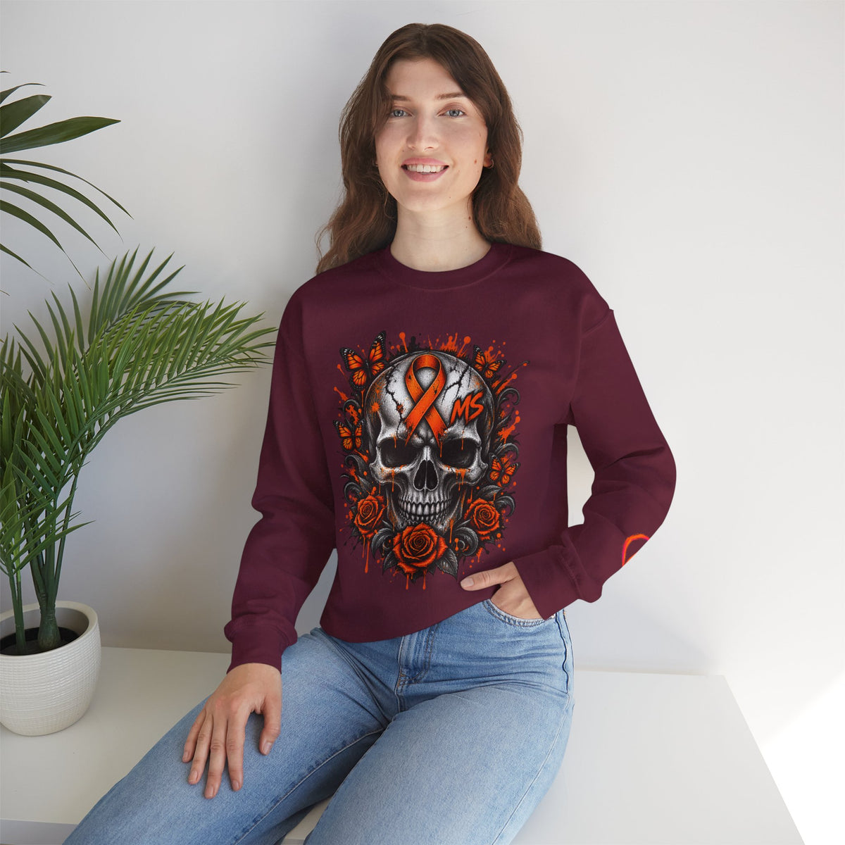 MS- Awareness Skull Crewneck Sweatshirt — "My Lesions Don’t Define Me"