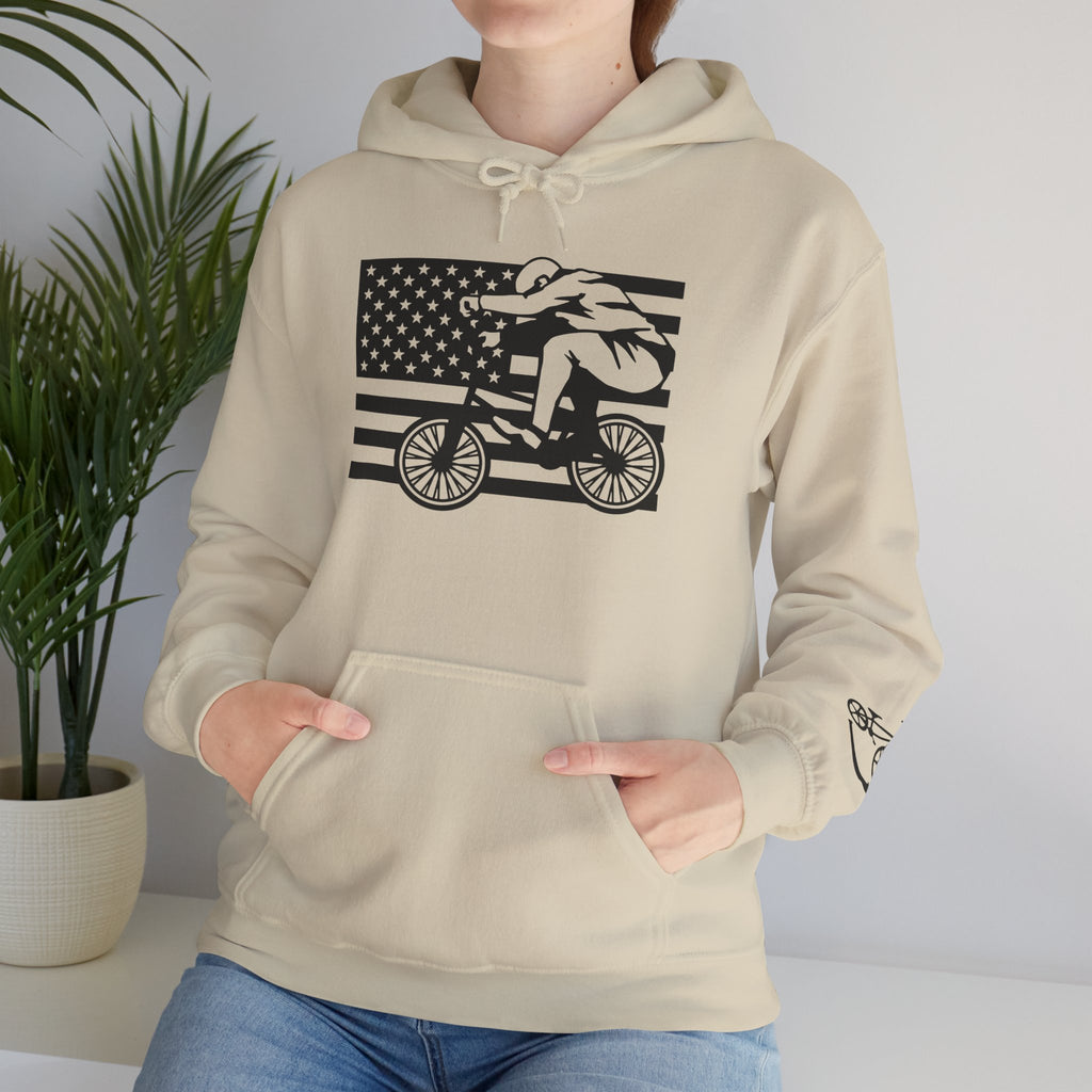 Rad-Biker American Flag Hoodie — 'Is My Bike Okay?' Graphic Hooded Sweatshirt