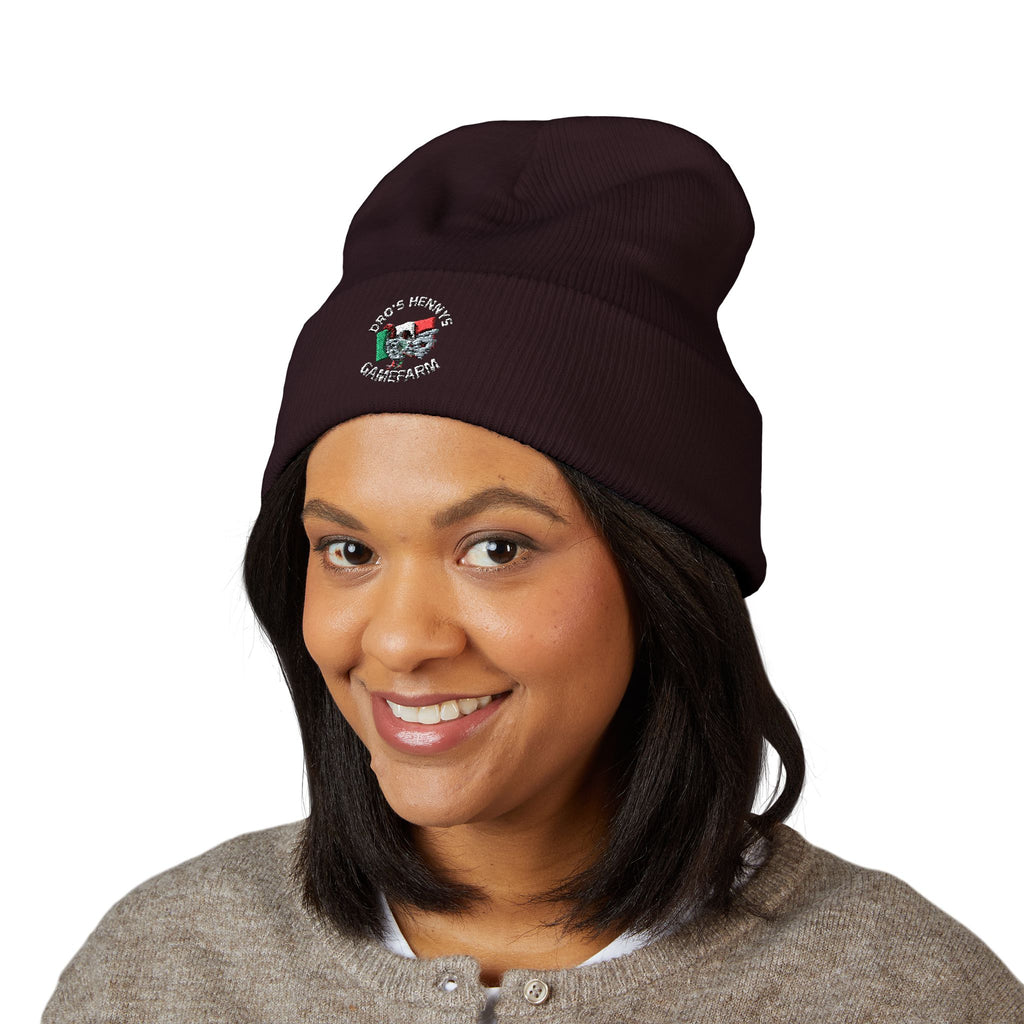Henny-Embroidered "Fish & Friends Game Shack" Classic Cuffed Beanie — Winter Knit Hat