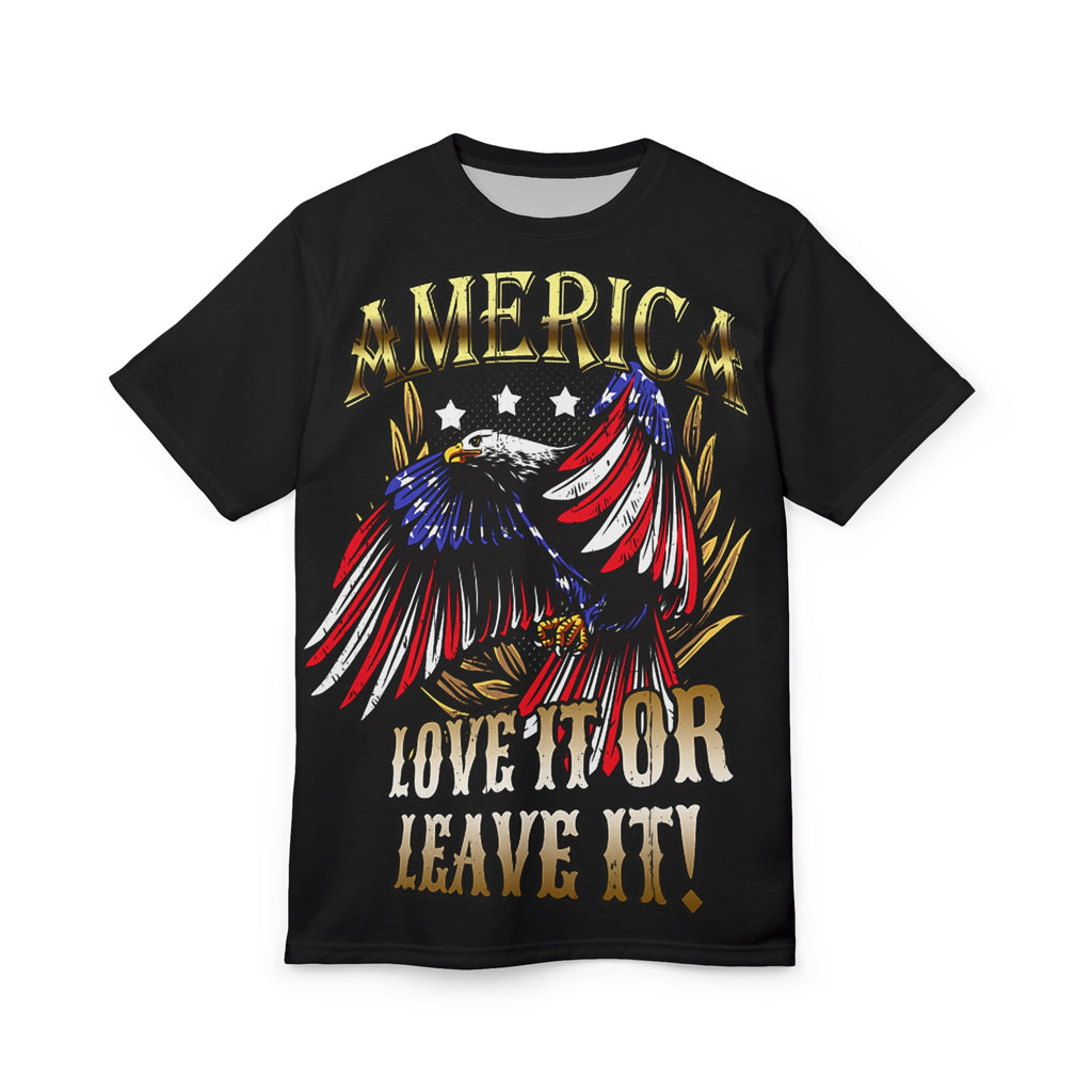America-Patriotic- Eagle Tee — "America: Love It or Leave It" All-Over Print
