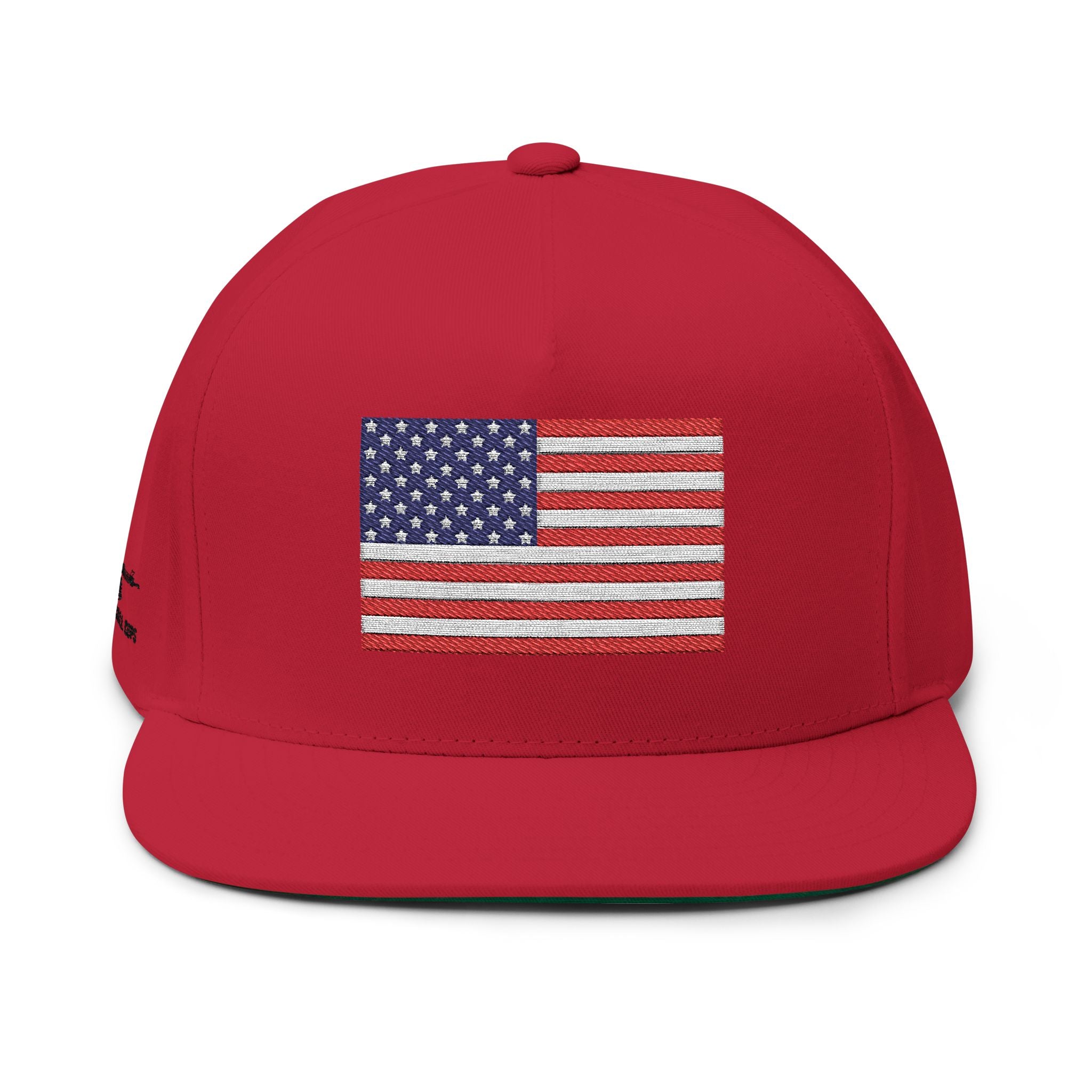 Embroidered American Flag Flat Bill Cap — Patriotic Snapback Hat