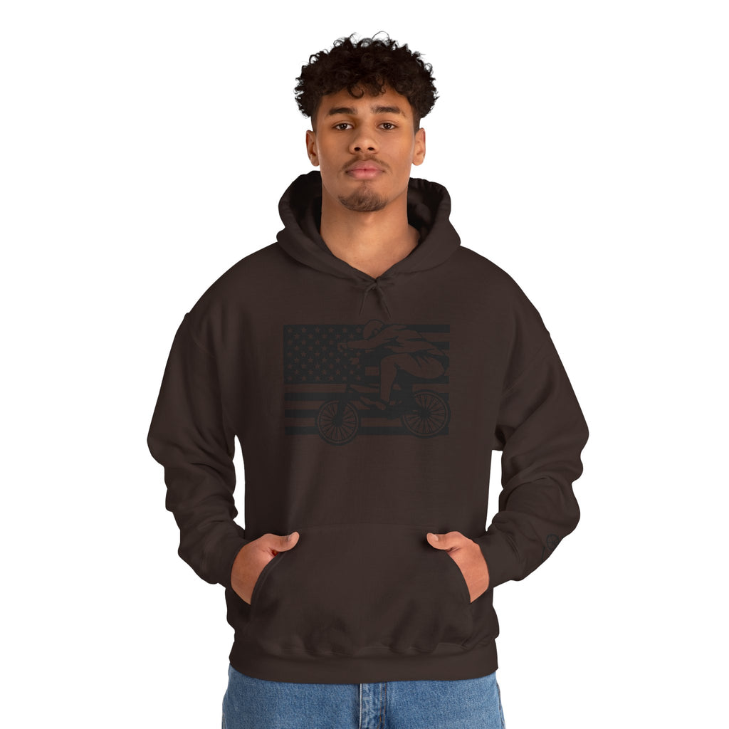 Rad-Biker American Flag Hoodie — 'Is My Bike Okay?' Graphic Hooded Sweatshirt