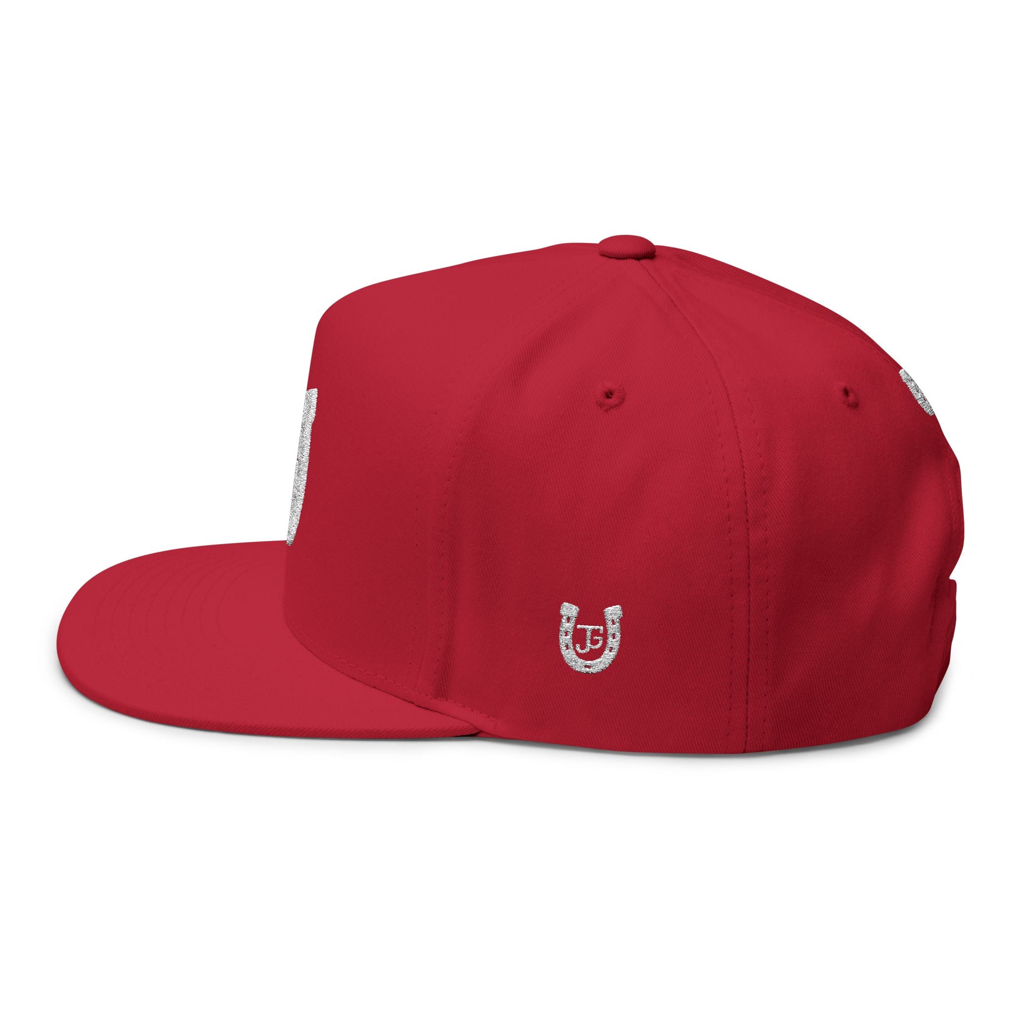 JG-Embroidered Horseshoe Flat Bill Cap — Lucky JG Logo Snapback