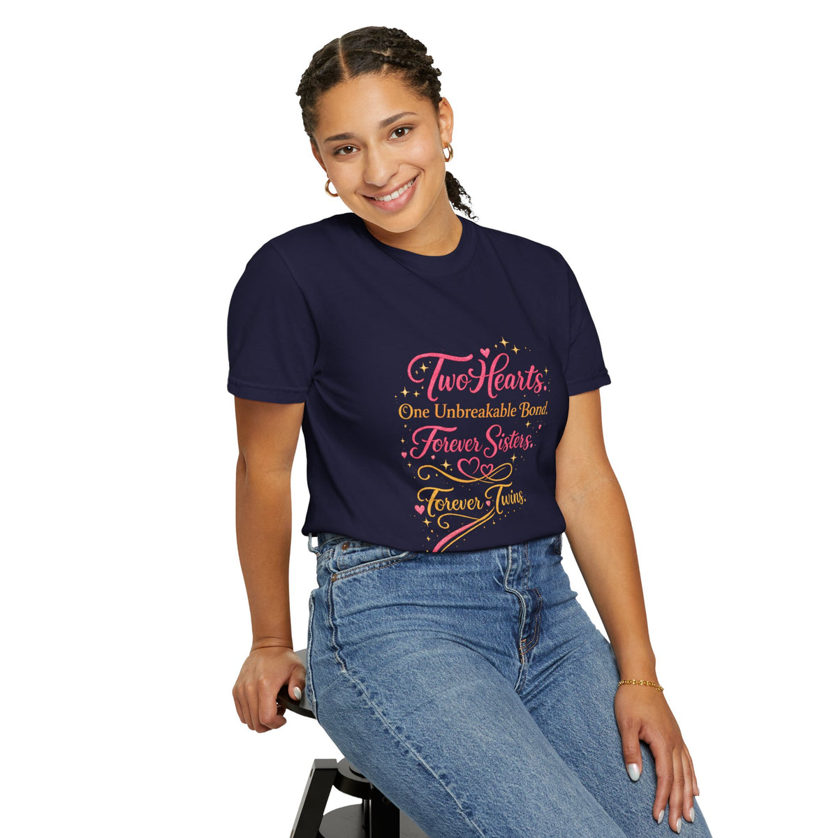 Tiff-Twin Sisters T-Shirt – “Two Hearts One Unbreakable Bond” Graphic Tee