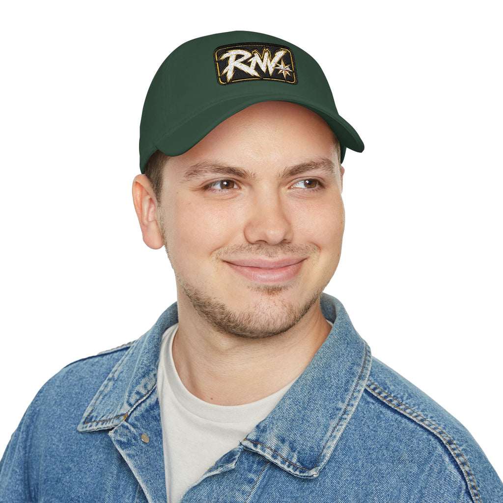 Hat-Red Low-Profile Baseball Cap with 'RW' Embroidered Patch — Casual Everyday Dad Hat
