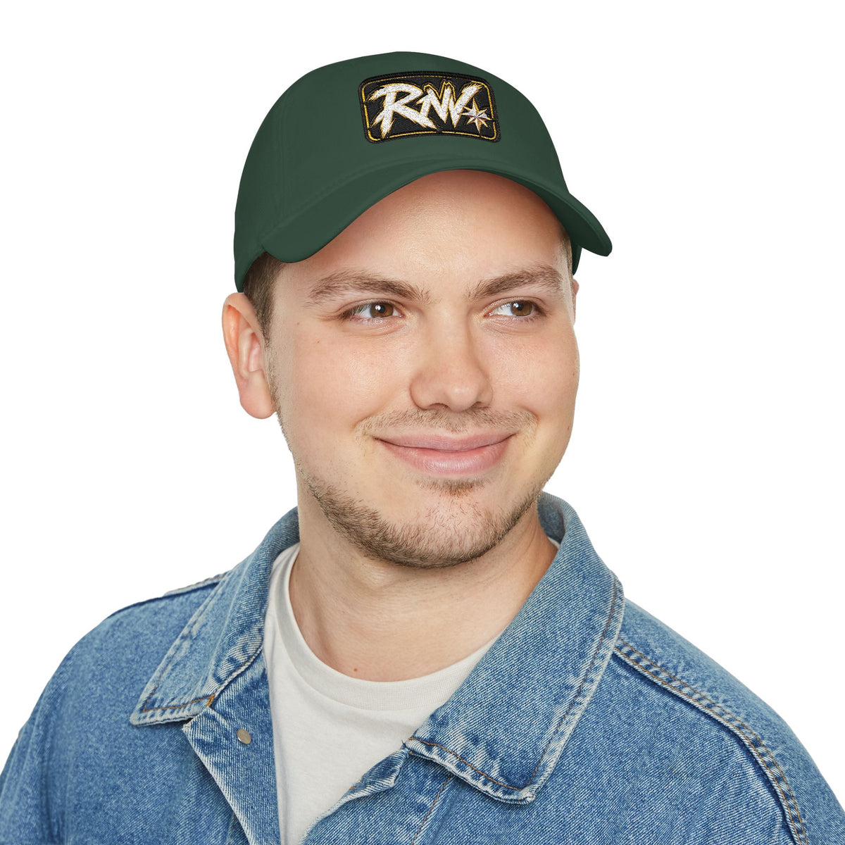 Hat-Red Low-Profile Baseball Cap with 'RW' Embroidered Patch — Casual Everyday Dad Hat