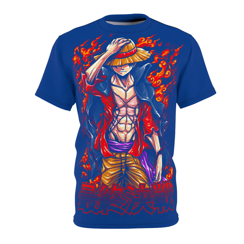 Anime-Flaming Straw Hat Pirate Tee — Anime Luffy Graphic T-Shirt