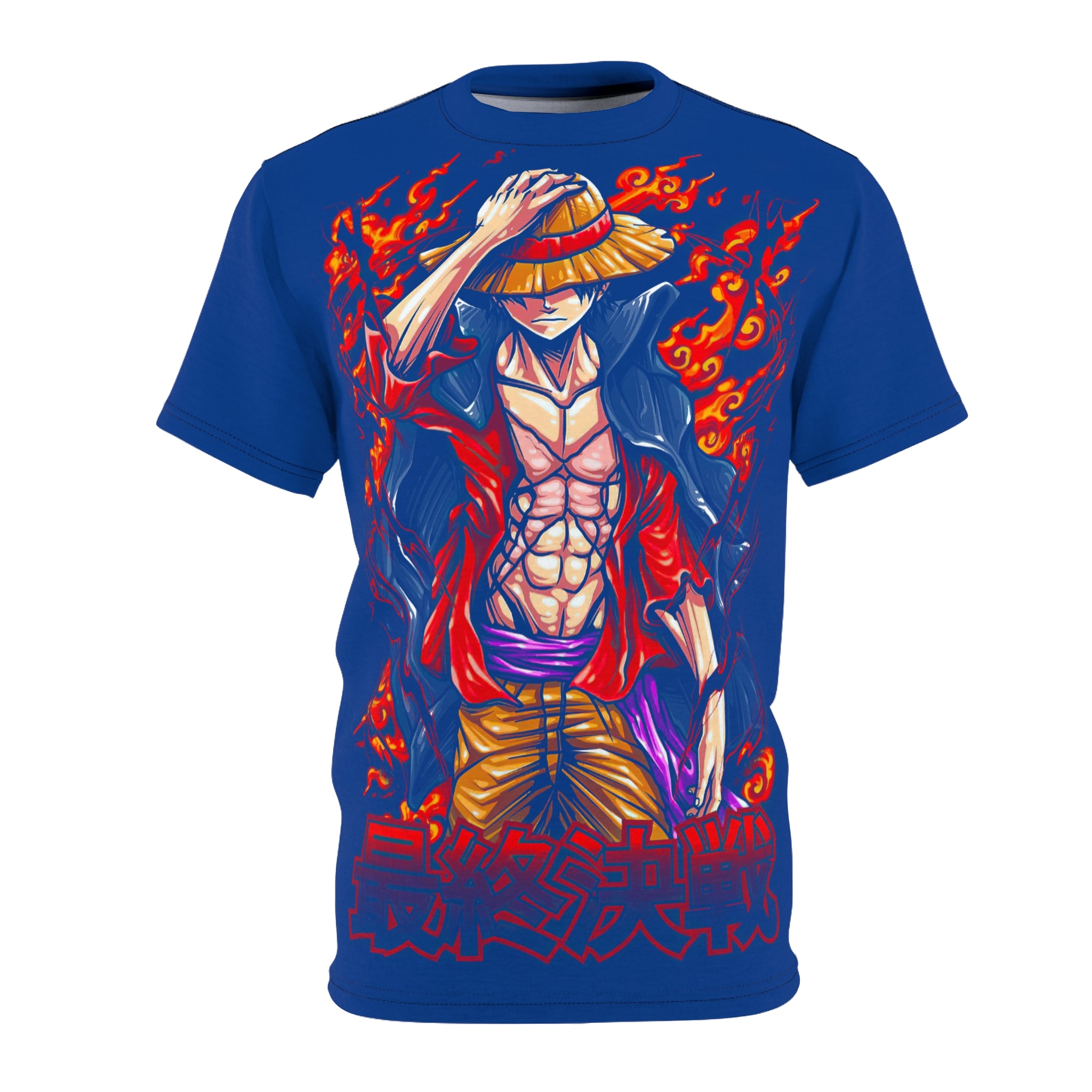 Anime-Flaming Straw Hat Pirate Tee — Anime Luffy Graphic T-Shirt