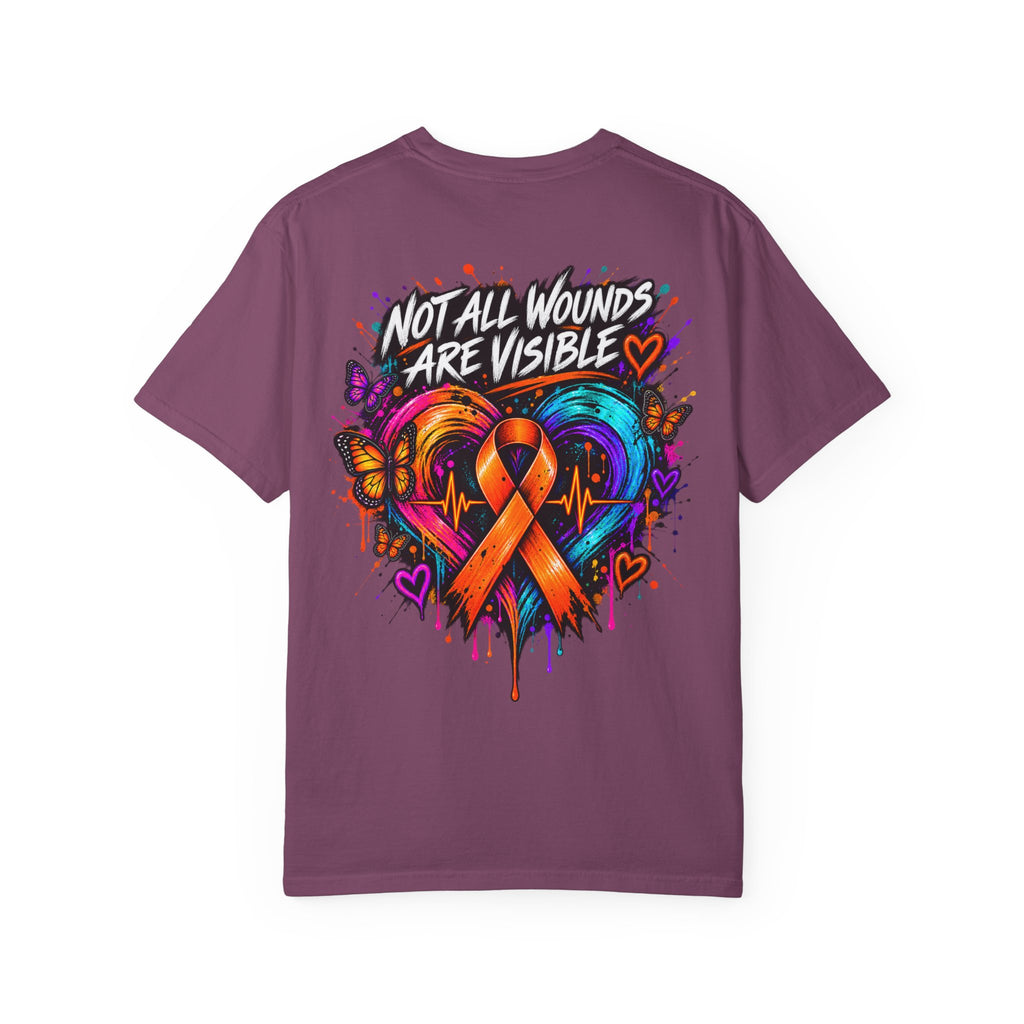MS- Awareness Heart Ribbon T-Shirt — “Not All Wounds Are Visible” Neuropathy Support Tee
