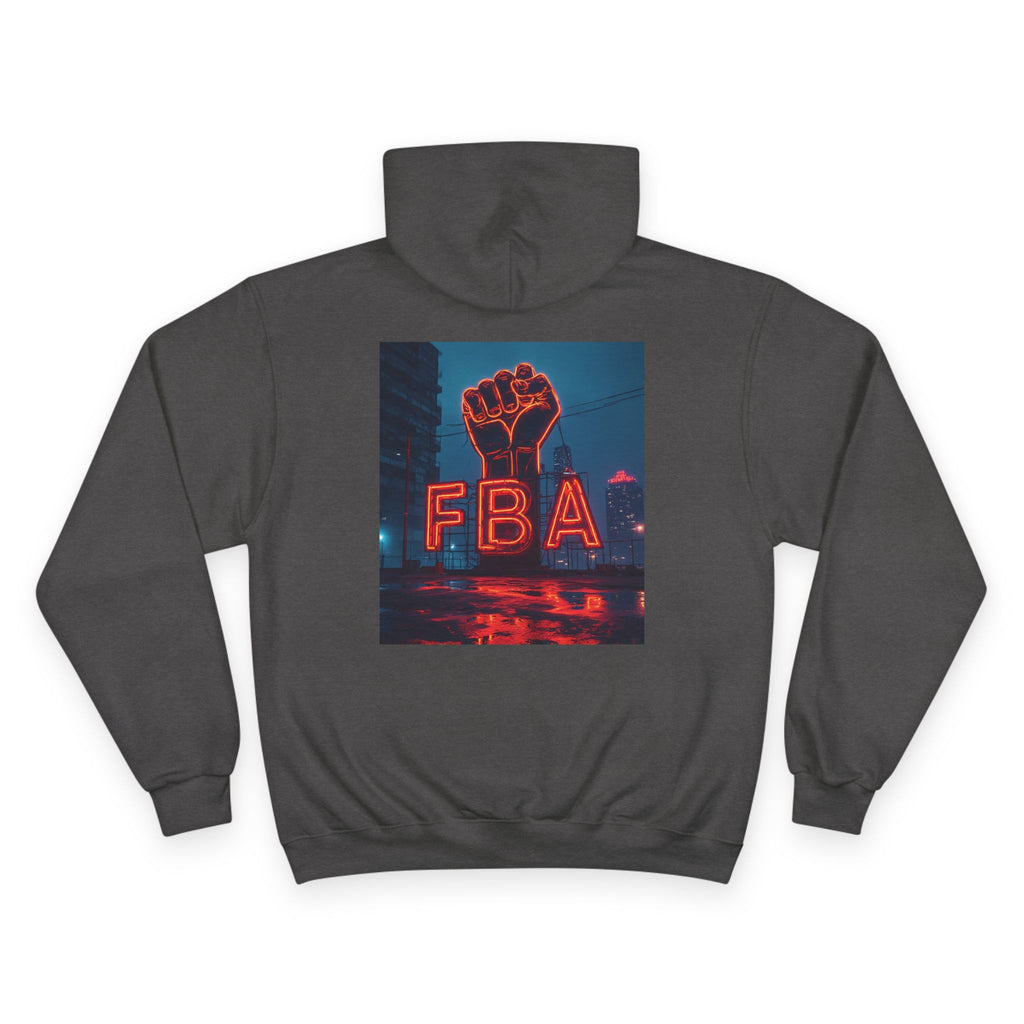 FBA- Graphic Hoodie — Retro Neon Fist & Star Emblem Champion Sweatshirt