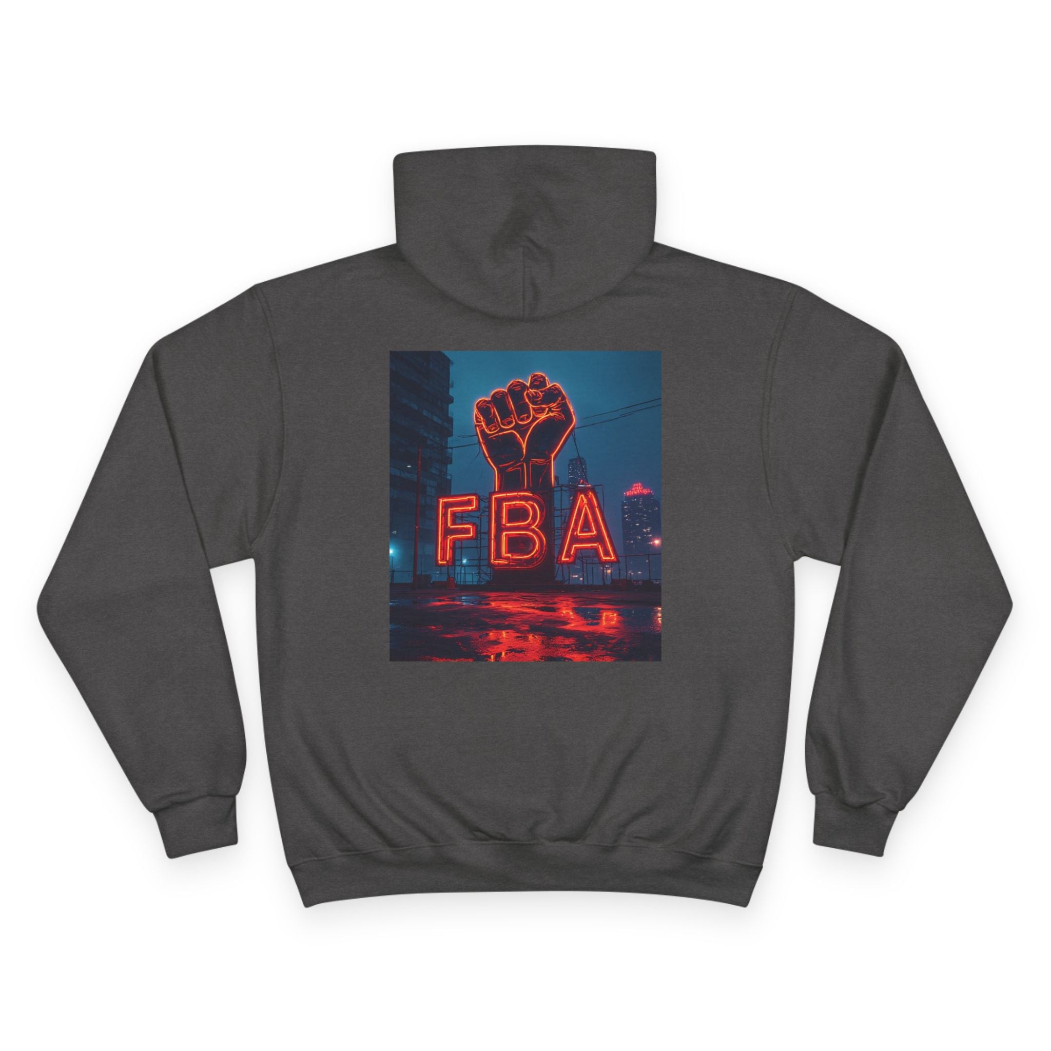 FBA- Graphic Hoodie — Retro Neon Fist & Star Emblem Champion Sweatshirt
