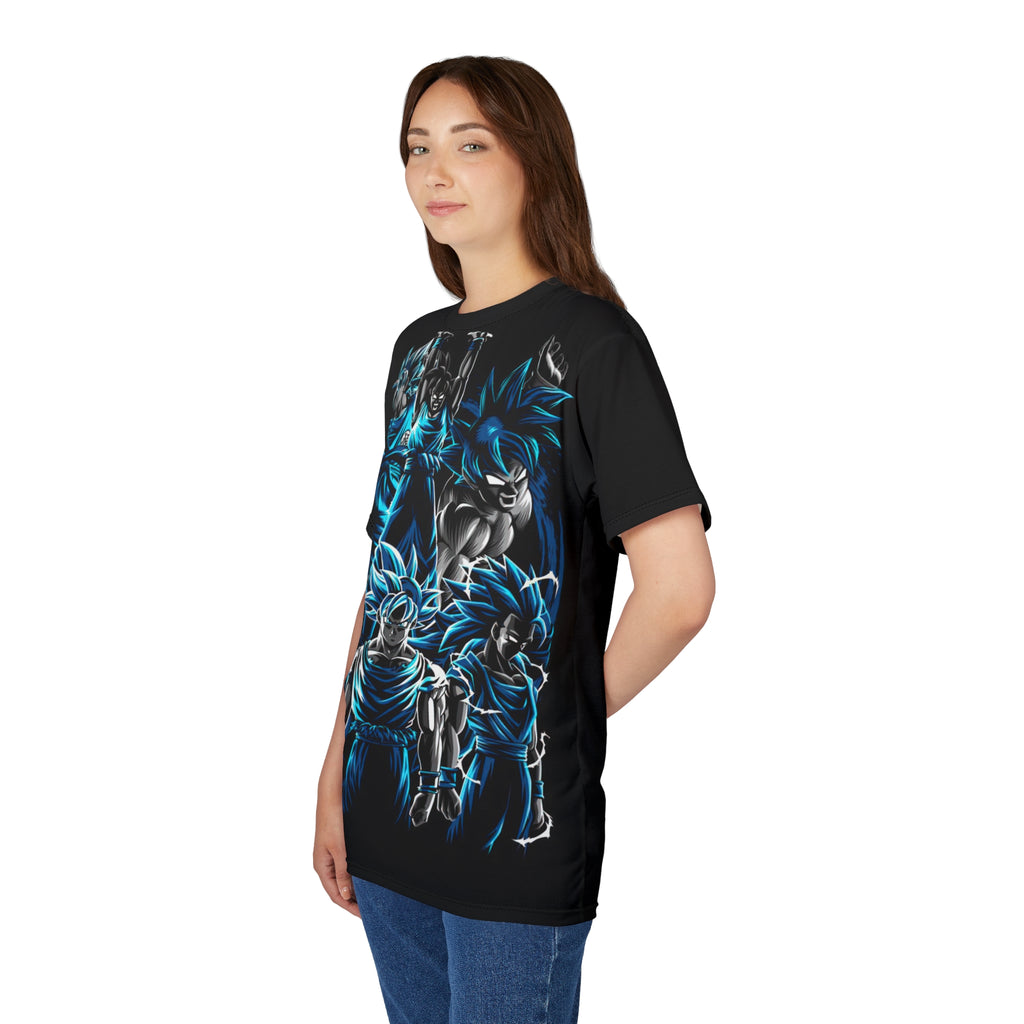 Dragon -Warrior Collage Tee — Blue Neon Anime All-Over Print