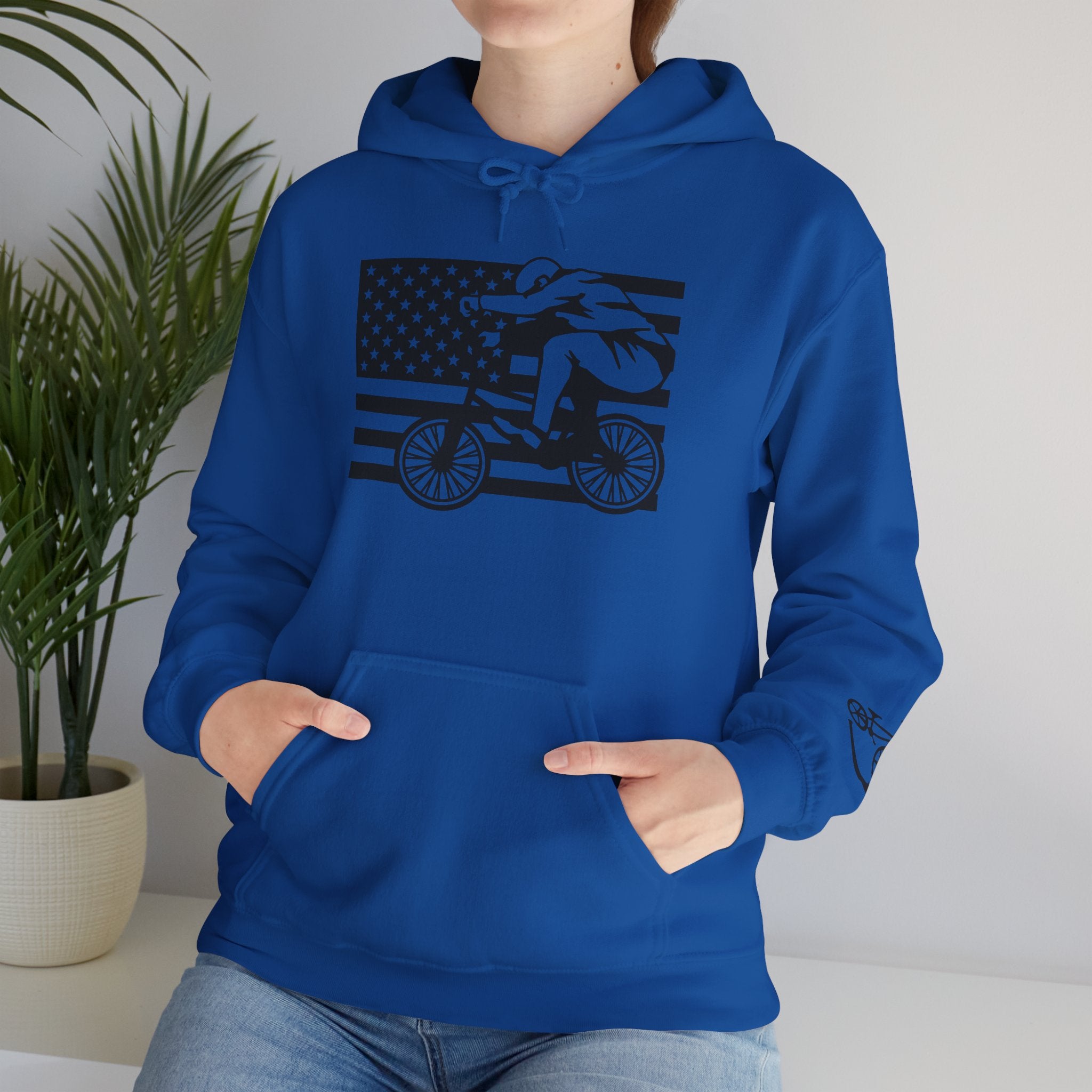 Rad-Biker American Flag Hoodie — 'Is My Bike Okay?' Graphic Hooded Sweatshirt