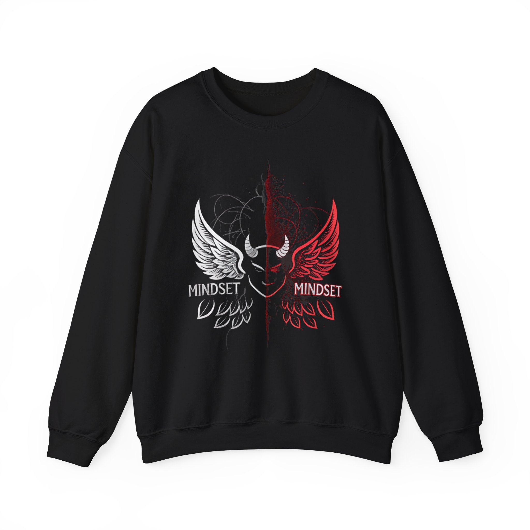 Mindset- Angel Wings Crest Sweatshirt — Split Heart & Wings Graphic Crewneck