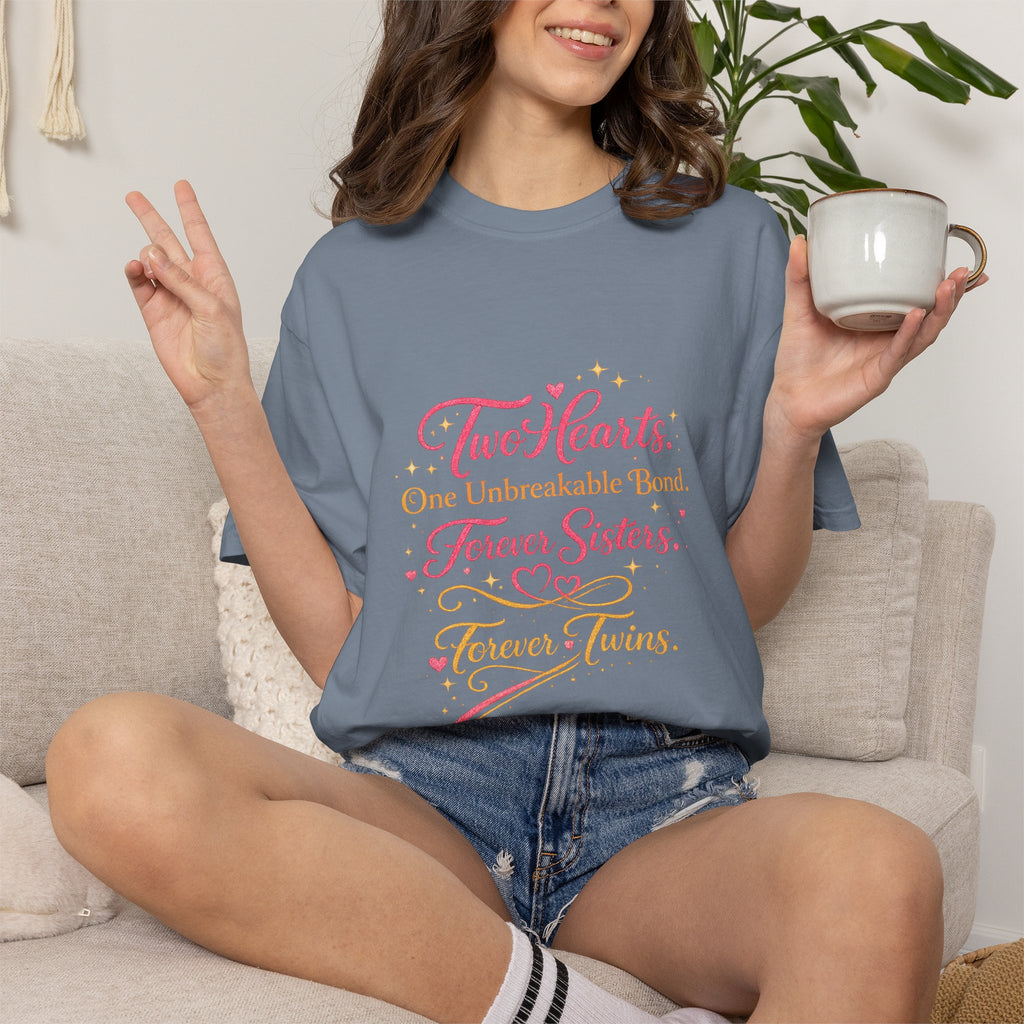 Tiff-Twin Sisters T-Shirt – “Two Hearts One Unbreakable Bond” Graphic Tee