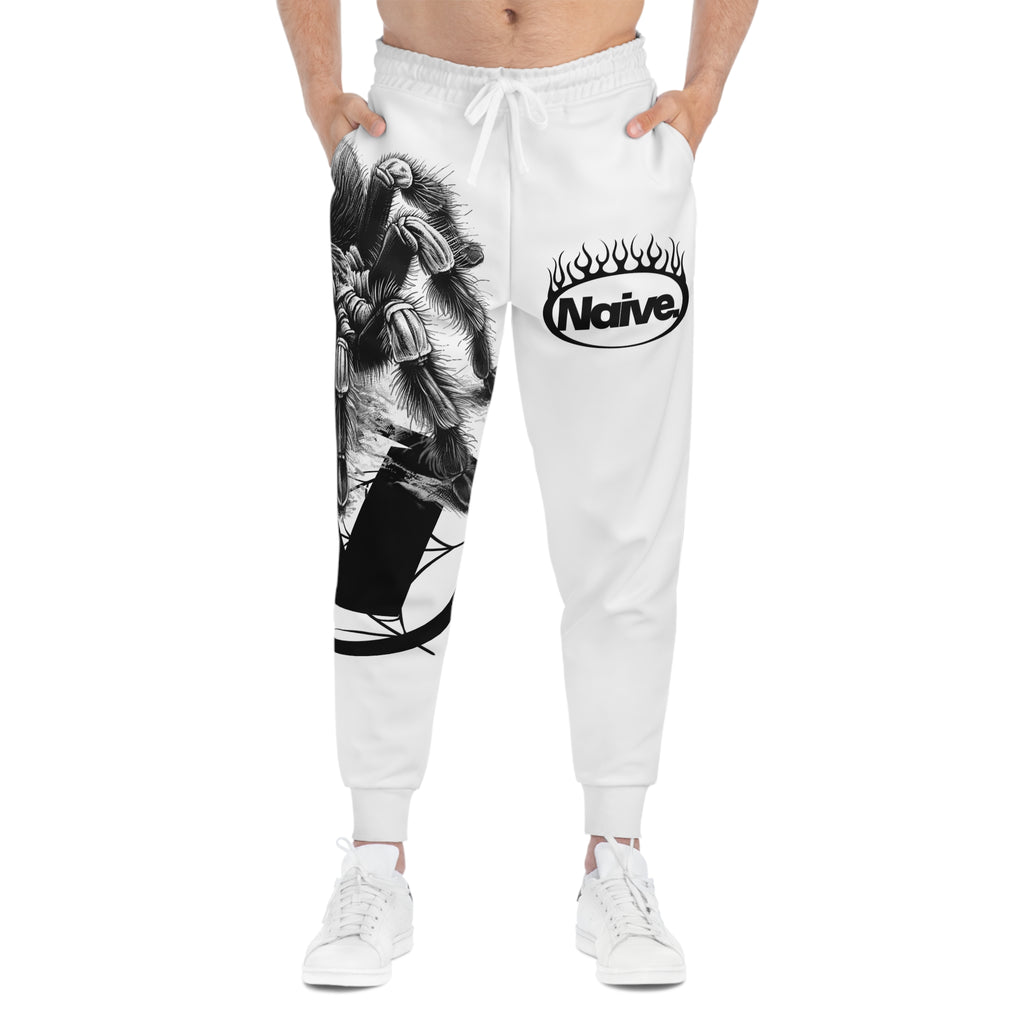 Joggers-Spider Graphic Joggers — 'Naive' Flame Logo Athletic Sweatpants