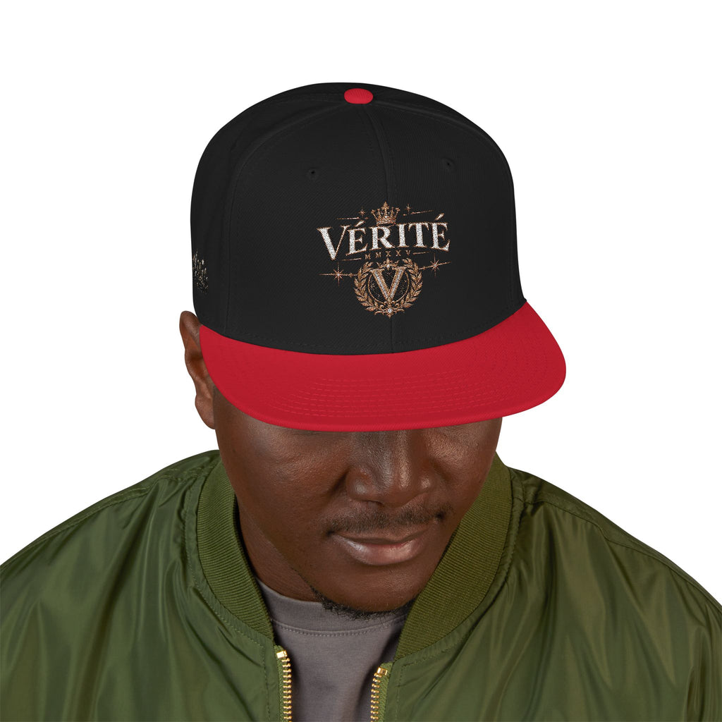 Hat-Embroidered 'Verité' Snapback Hat – Gold Sparkle Logo