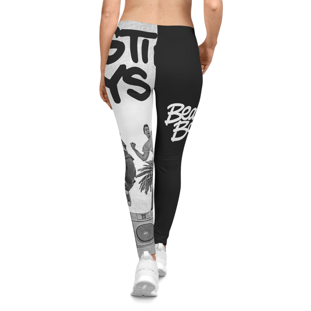 Leggings - Beastie Set-White Graphic Leggings — Retro Hip-Hop Design