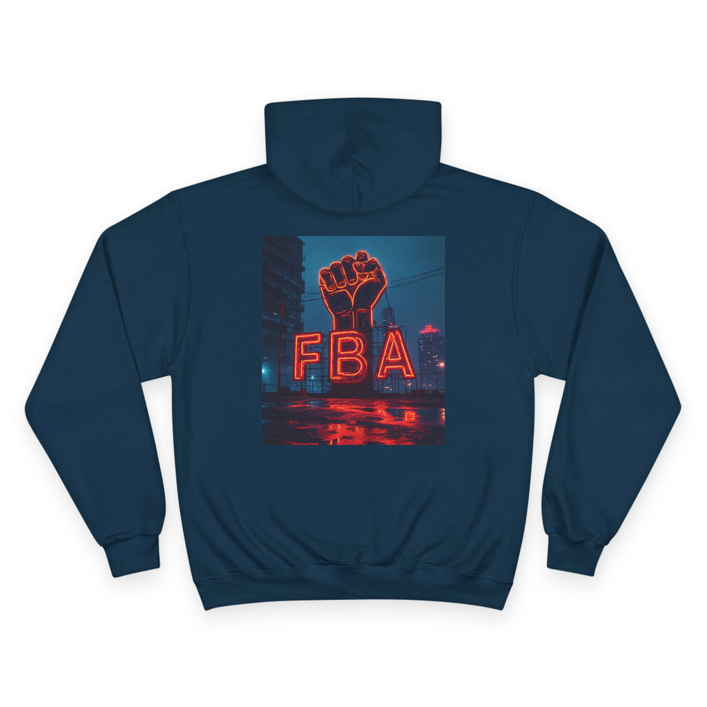 FBA- Graphic Hoodie — Retro Neon Fist & Star Emblem Champion Sweatshirt