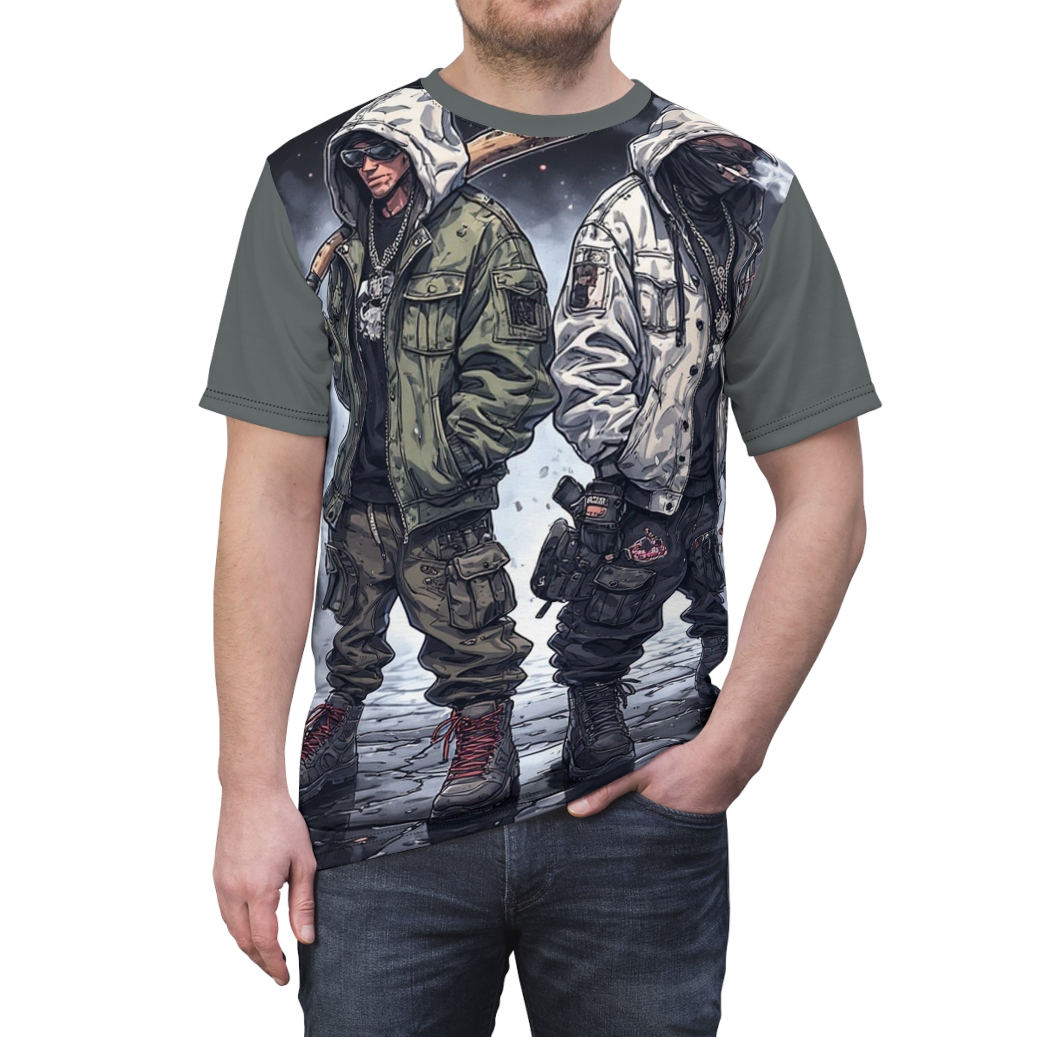 Mindset- Streetwear Graphic Tee — Dual Hooded Rebels Winter Scene