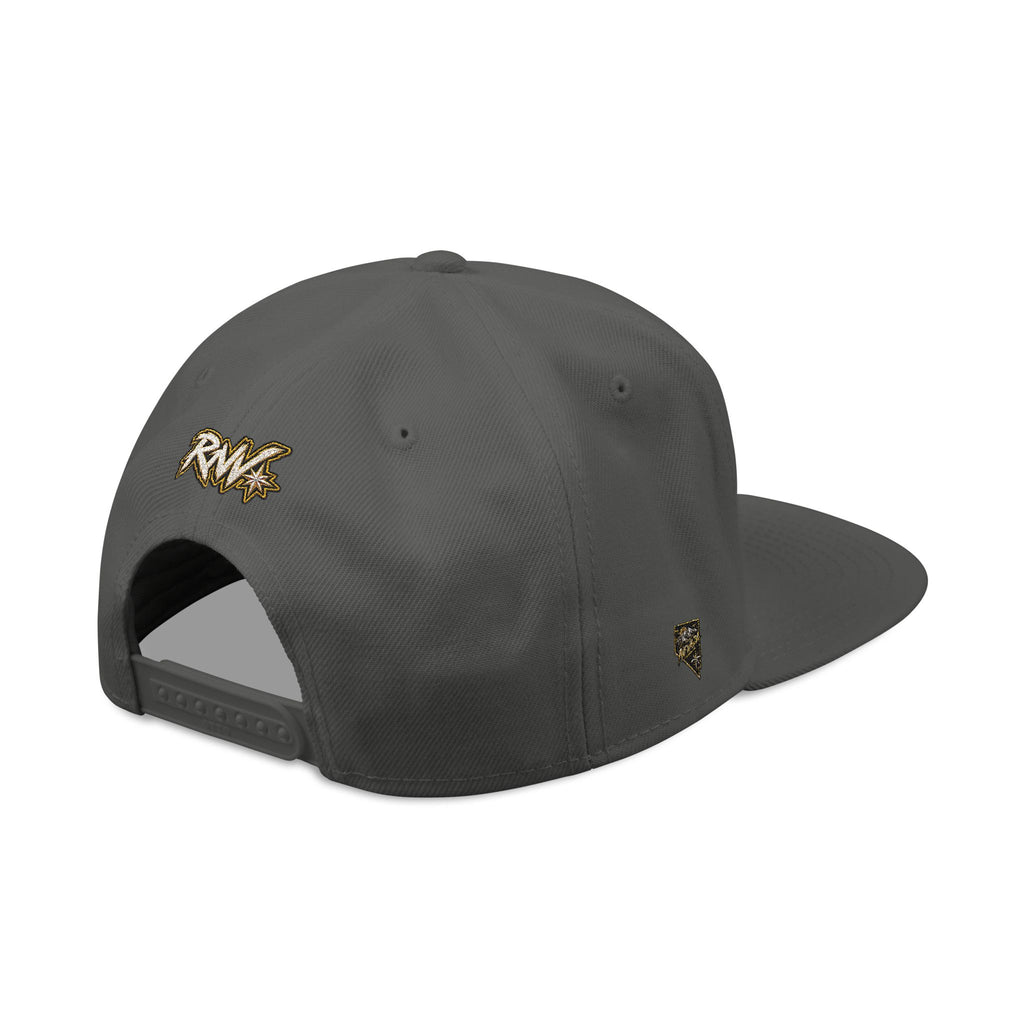 Hat-Embroidered Snapback Hat – Gold Glitter 'RW' Logo Flat Brim Cap