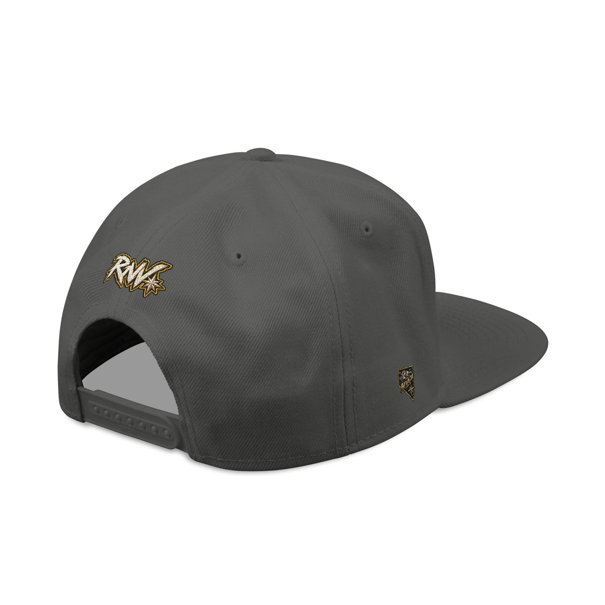 Hat-Embroidered Snapback Hat – Gold Glitter 'RW' Logo Flat Brim Cap