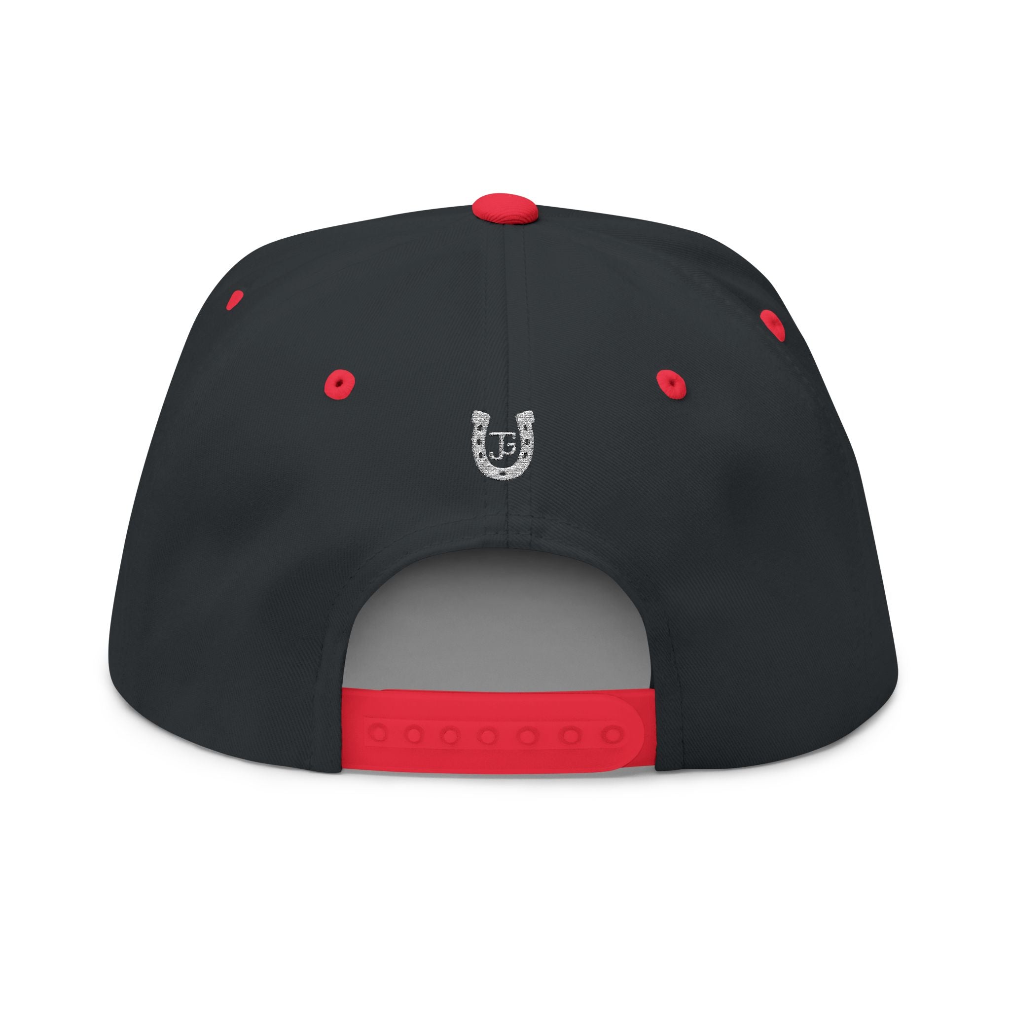 JG-Embroidered Horseshoe Flat Bill Cap — Lucky JG Logo Snapback